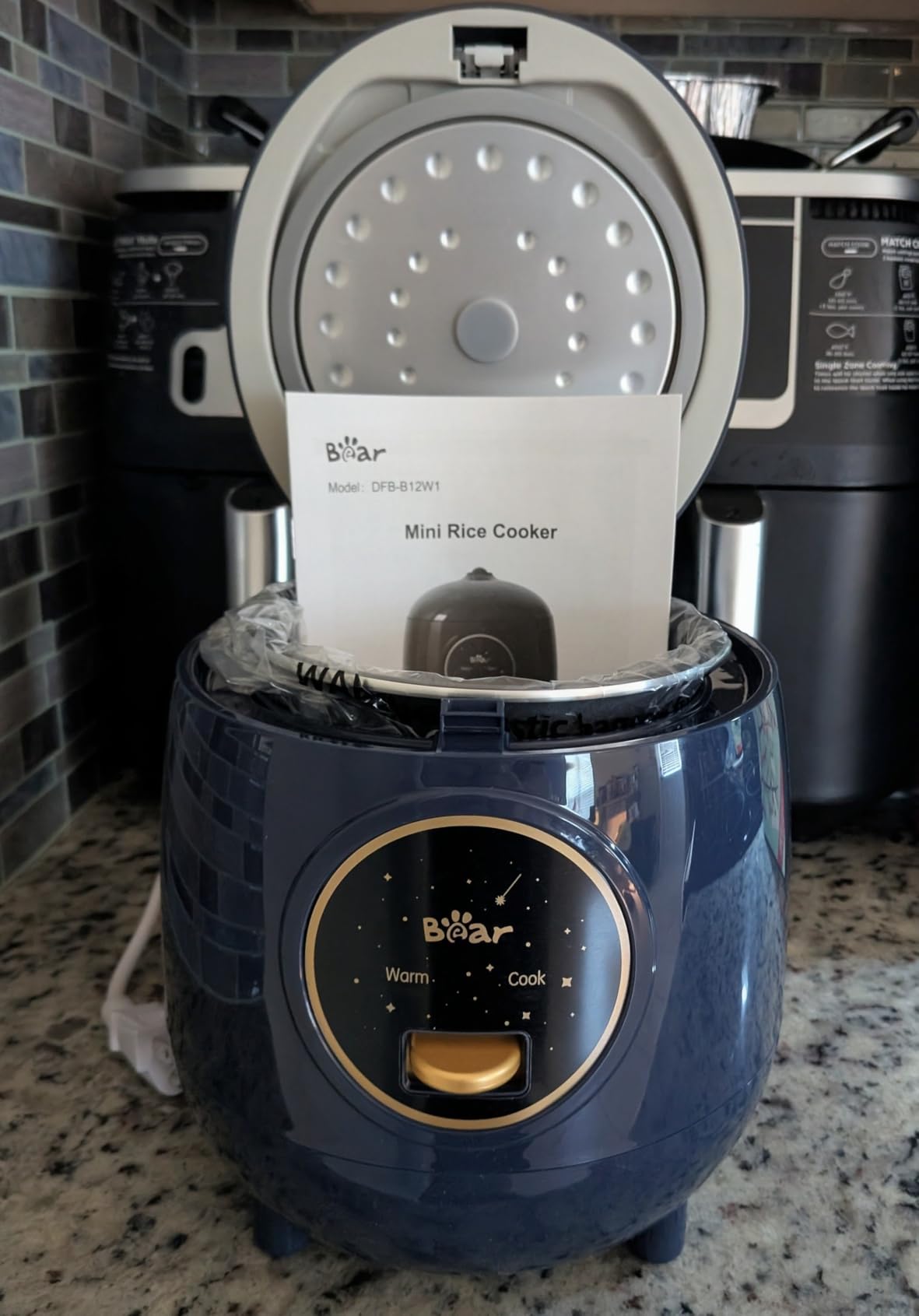 Bear Mini Rice Cooker, 2-Cup Uncooked, Nonstick, Keep Warm, BPA Free, Blue customer photo 1