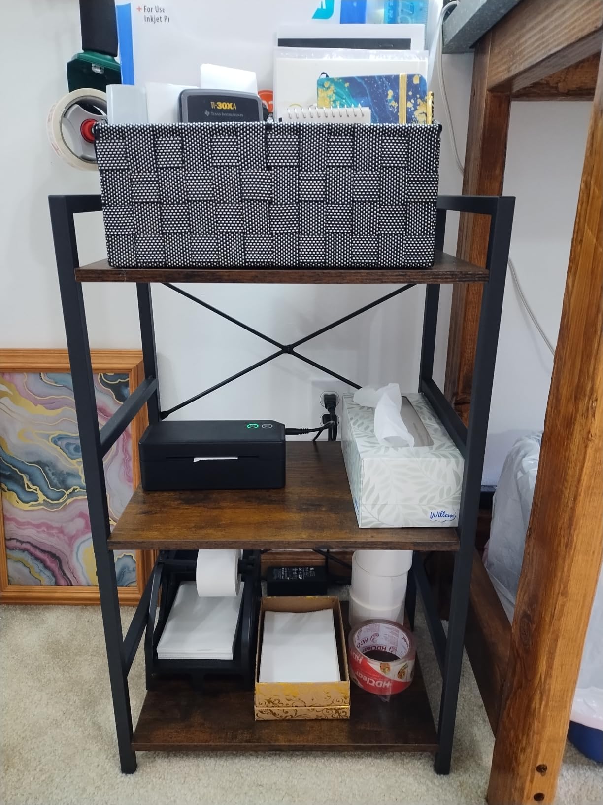 Homeiju Bookshelf, 3 Tier Industrial Bookcase, Metal Small Bookcase, Rustic Etagere Book Shelf Storage Organizer for Living Room, Bedroom, and Home Office(Rustic Brown) Patent Pending D29873033 customer photo 1