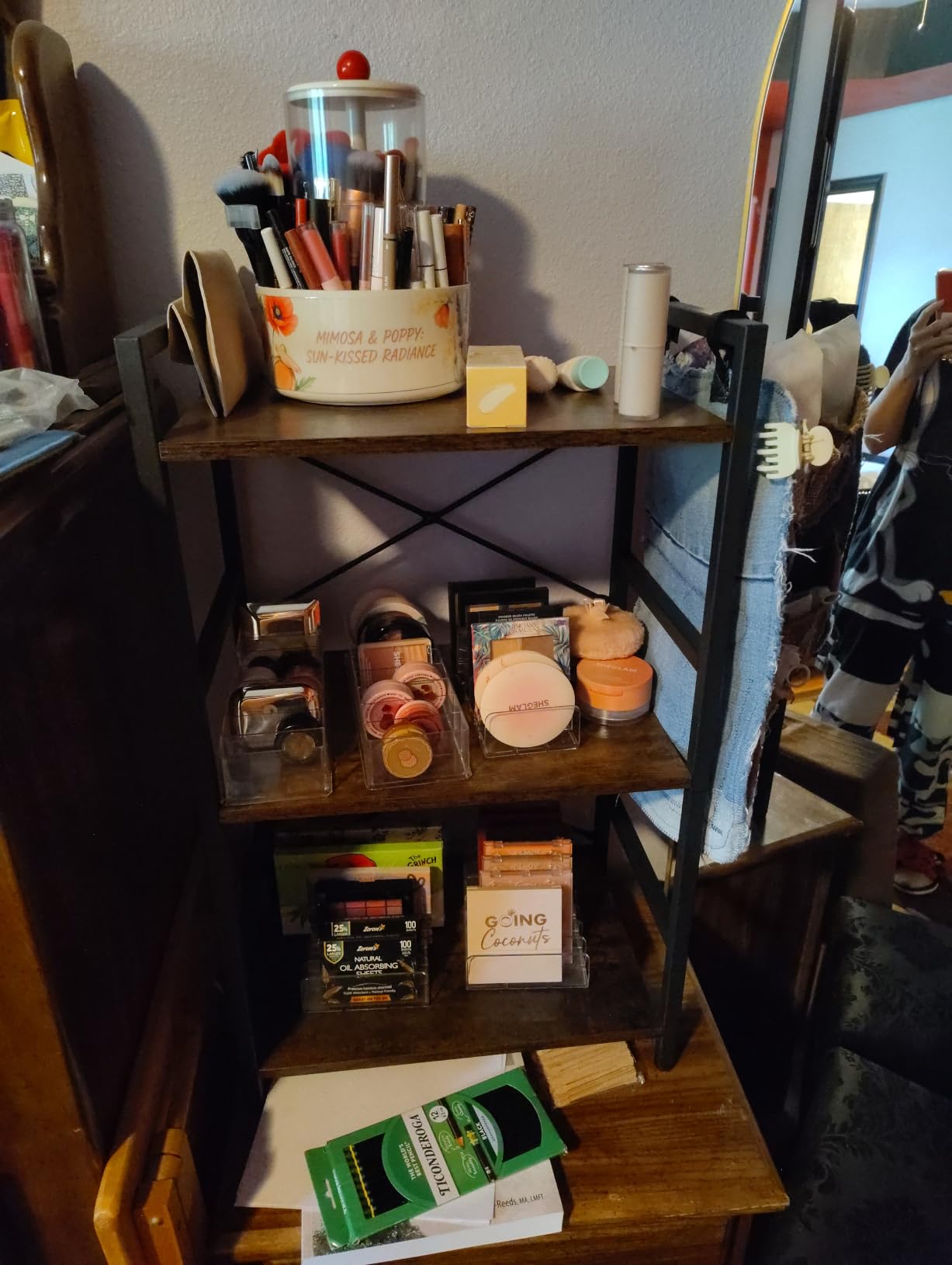 Homeiju Bookshelf, 3 Tier Industrial Bookcase, Metal Small Bookcase, Rustic Etagere Book Shelf Storage Organizer for Living Room, Bedroom, and Home Office(Rustic Brown) Patent Pending D29873033 customer photo 2