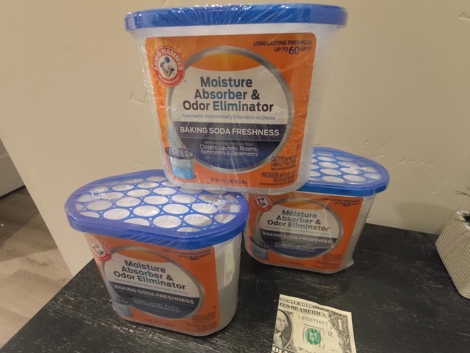 Arm & Hammer Essentials Disposable Moisture Absorber and Odor Eliminator Tub, Fragrance Free, 1 lb., Attracts and Traps Excess Moisture, Ideal Closet Dehumidifier (Pack of 3) customer photo 1