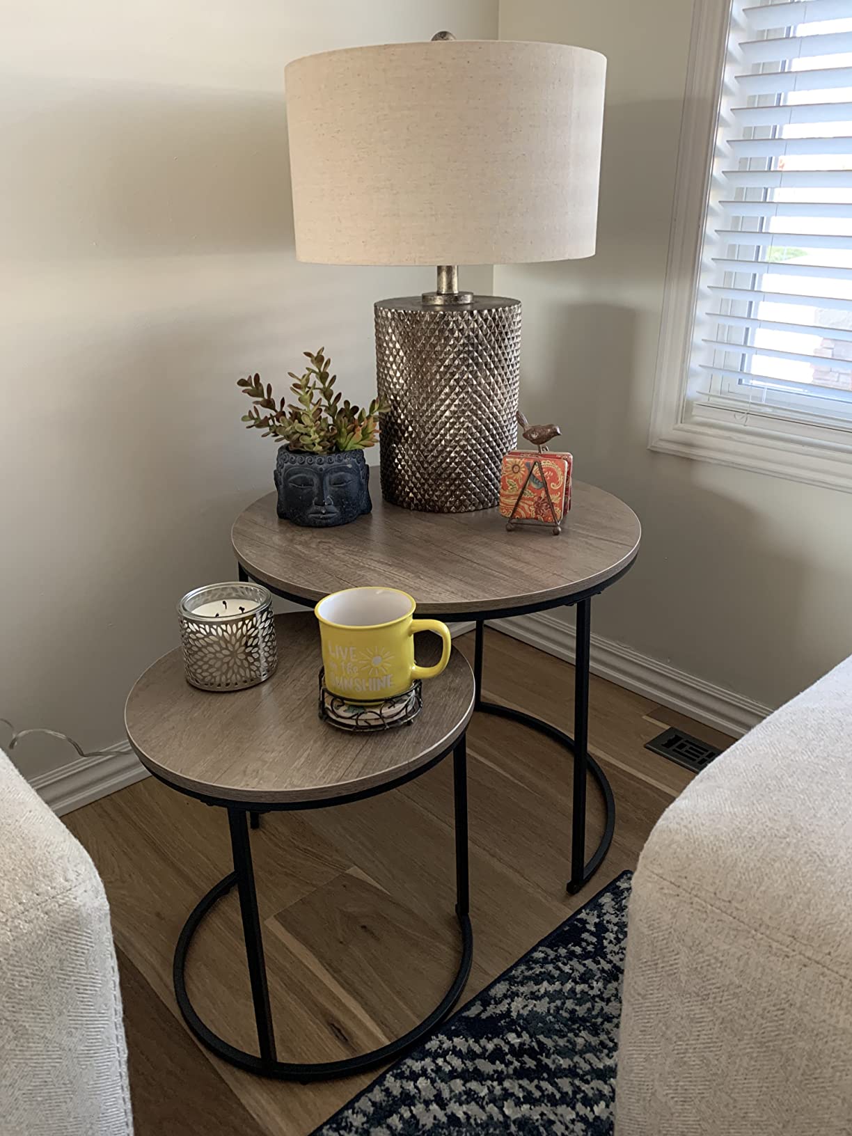 Yaheetech Small Round Nesting Coffee & Side Table Set of 2, Rustic Brown customer photo 2
