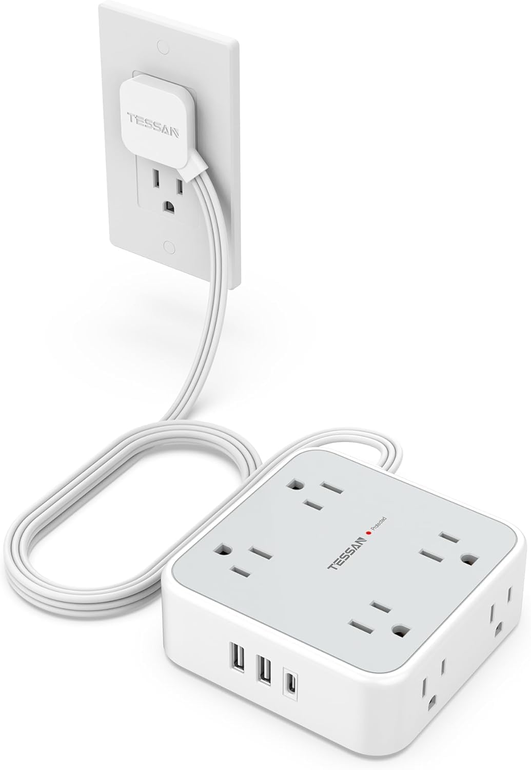 TESSAN Surge Protector Power Strip with 900J Surge Protection, 5 Ft, Grey | 8 AC with 3 USB Ports (1 USB C 20W PD), Flat Plug Extension Cord, 3 Sided Outlet Extender with Power Switch for Dorm Room customer photo 1