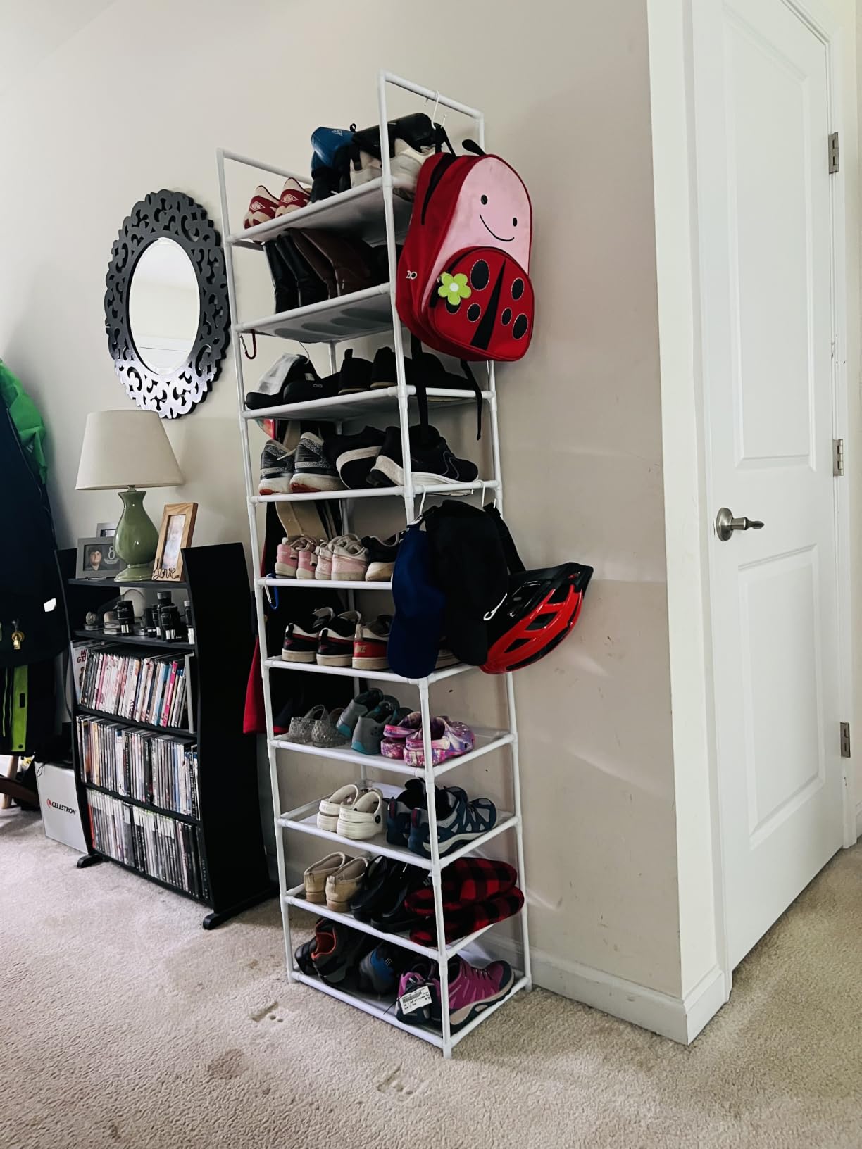 LANTEFUL 10 Tiers Tall Shoe Rack 20-25 Pairs Boots Organizer Storage Sturdy Narrow Shoe Shelf for Entryway, Closets with Hooks, Black customer photo 1