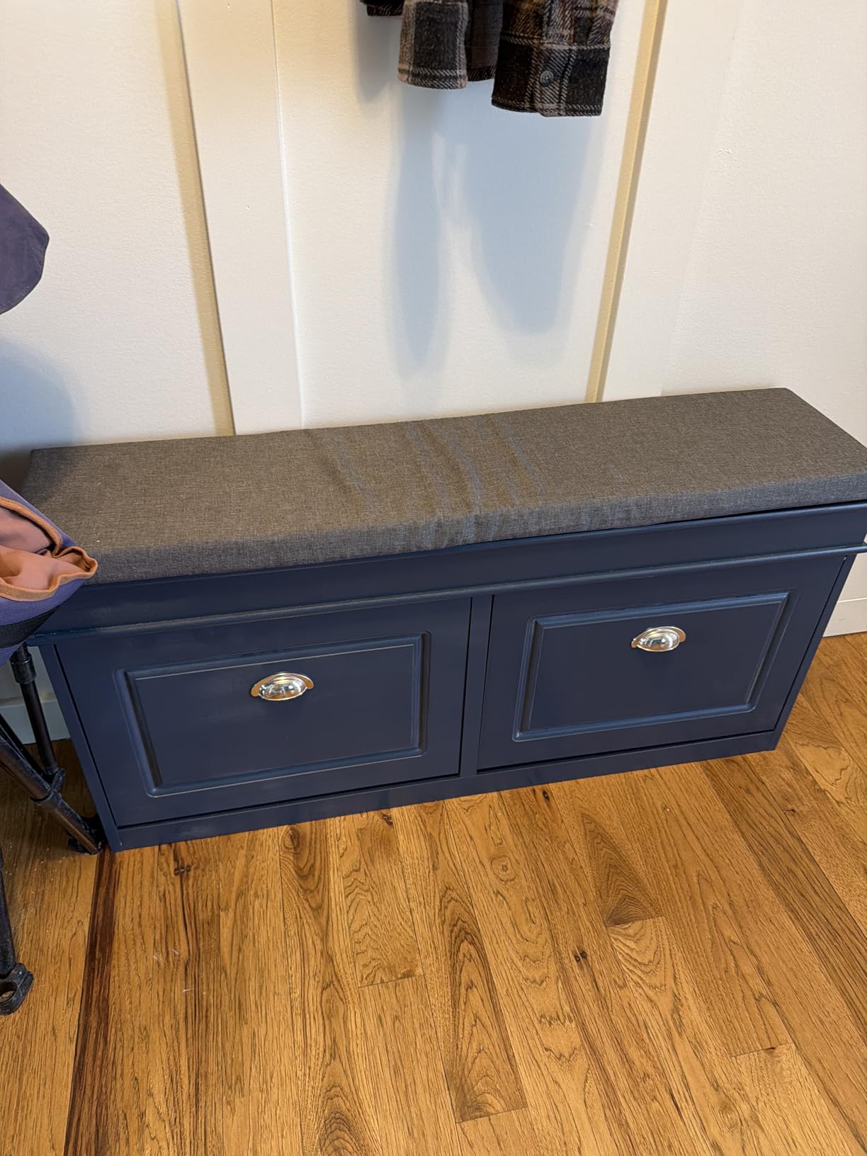 Haotian Shoe Storage Bench with Cushion, Grey Narrow Shoe Rack for Entryway, Small Shoe Cabinet with Flip-Drawer, Closet Hallway Mudroom FSR82-L-HG customer photo 1
