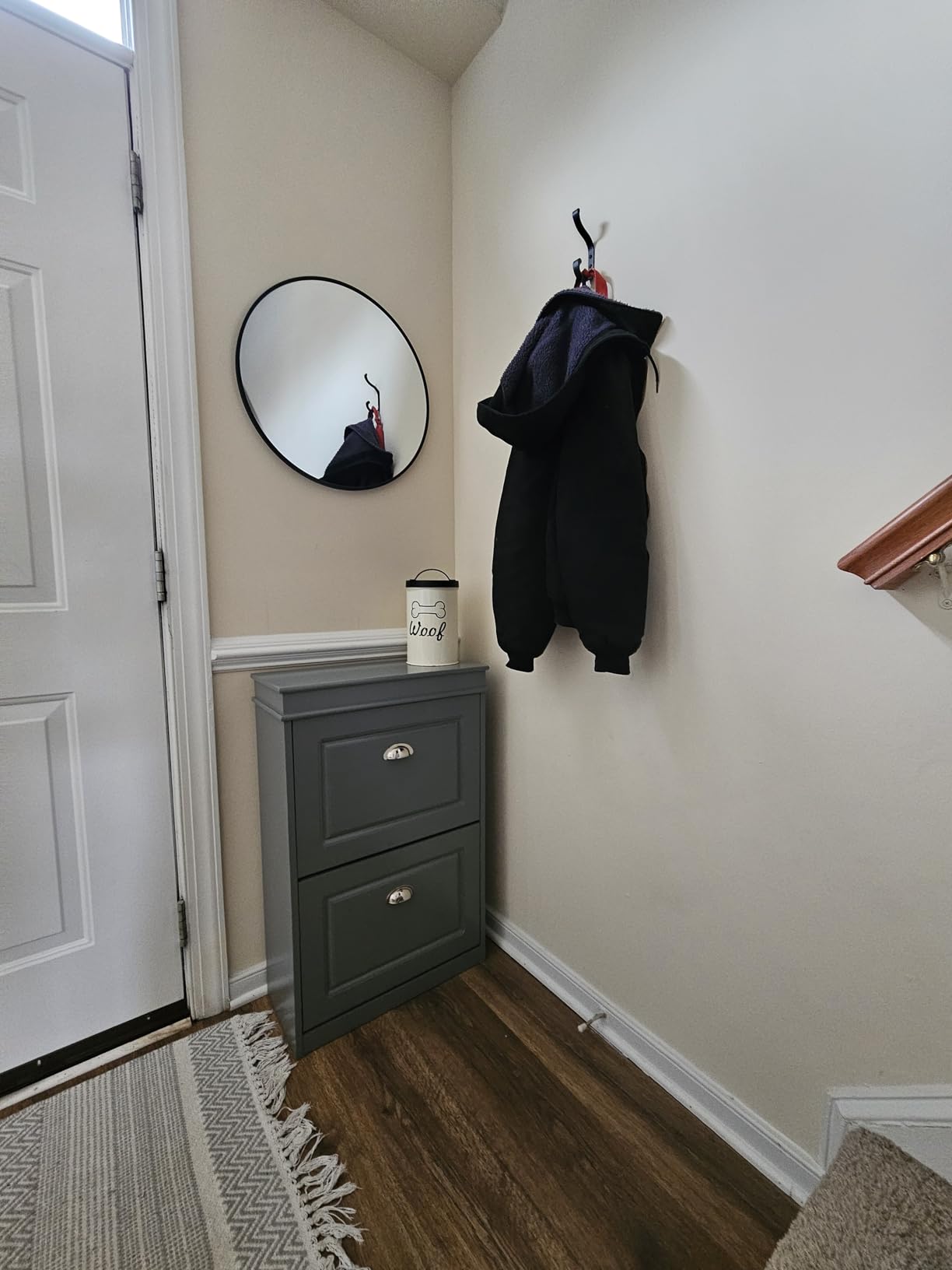 Haotian Shoe Storage Bench with Cushion, Grey Narrow Shoe Rack for Entryway, Small Shoe Cabinet with Flip-Drawer, Closet Hallway Mudroom FSR82-L-HG customer photo 2