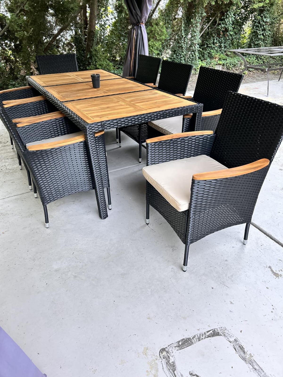 Flamaker Patio Dining Set for 6 Outdoor Acacia Wood Table and Chairs, Black customer photo 1
