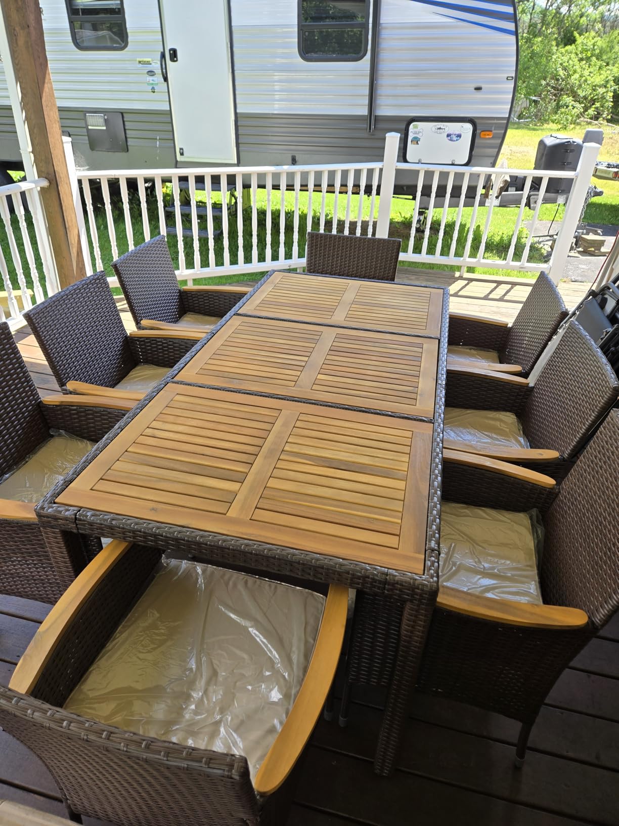 Flamaker Patio Dining Set for 6 Outdoor Acacia Wood Table and Chairs, Black customer photo 2