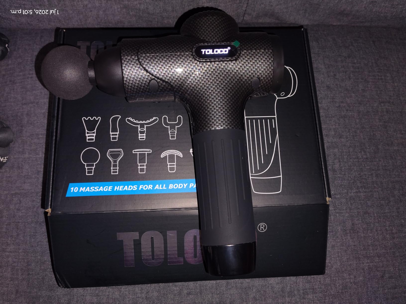 TOLOCO Massage Gun Deep Tissue, Percussion Massage Gun with 10 Replacement Heads, Super Quiet Portable Electric Massager for Athletes, Relax, Fathers Day Dad Gifts, Black customer photo 1