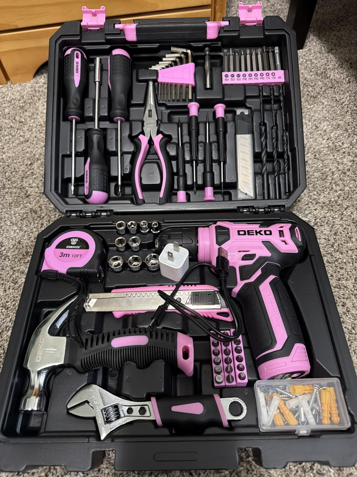 DEKOPRO Drill Set, Home Tool Set with 8V Pink Cordless Drill, Hand Tool Kit for Women, 126 pcs customer photo 1
