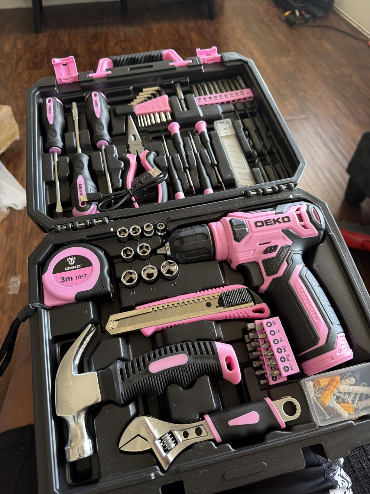 DEKOPRO Drill Set, Home Tool Set with 8V Pink Cordless Drill, Hand Tool Kit for Women, 126 pcs customer photo 2