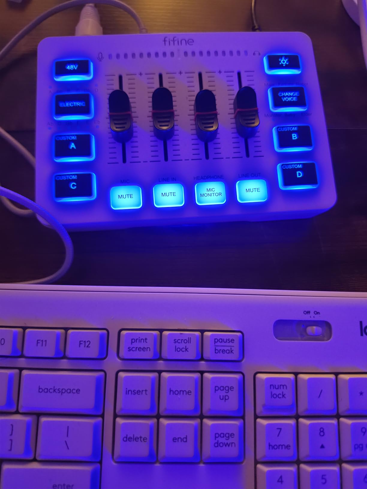 FIFINE Ampligame SC3 Gaming Audio Mixer with Indi-Fader and Volume Control | USB PnP for PC, Mute Button, XLR Preamp, RGB, Voice Changer, 48V Phantom Power, Monitoring, Podcast, Recording, Vocal, Streaming customer photo 1