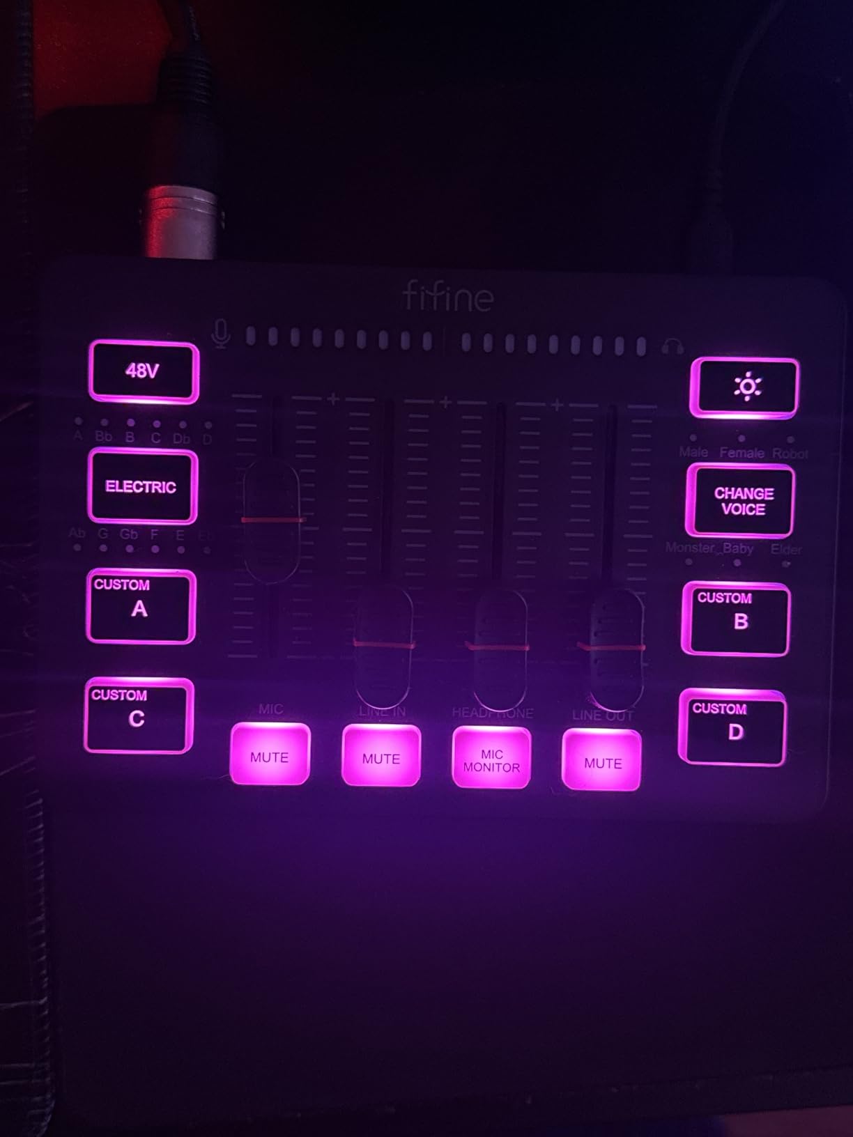 FIFINE Ampligame SC3 Gaming Audio Mixer with Indi-Fader and Volume Control | USB PnP for PC, Mute Button, XLR Preamp, RGB, Voice Changer, 48V Phantom Power, Monitoring, Podcast, Recording, Vocal, Streaming customer photo 2