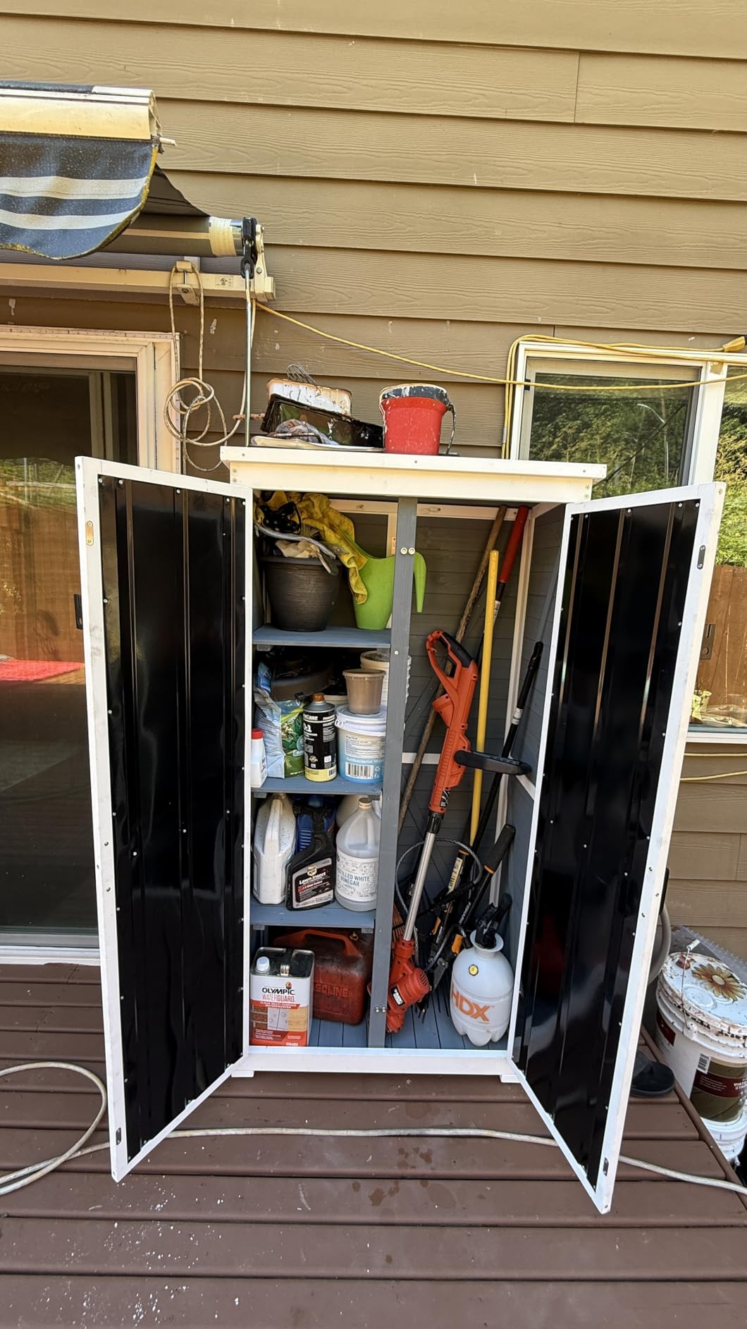 GDLF Outdoor Storage Cabinet, Wood & Metal Garden Shed, Tall Tool Organizer customer photo 2