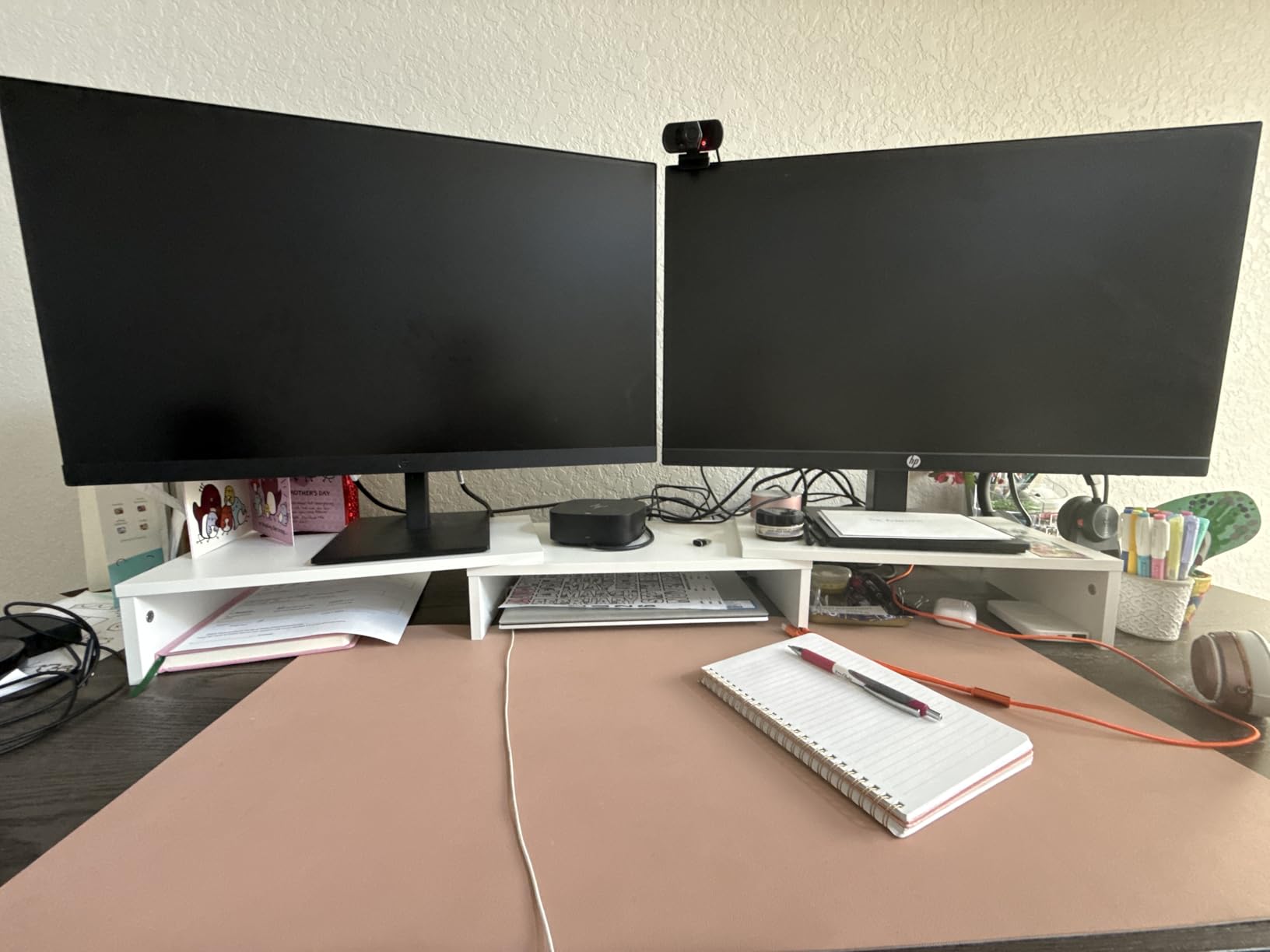 BONTEC Dual Monitor Stand Riser, Adjustable Length & Swivel Angle, Ergonomic Wooden Desktop Organizer customer photo 2