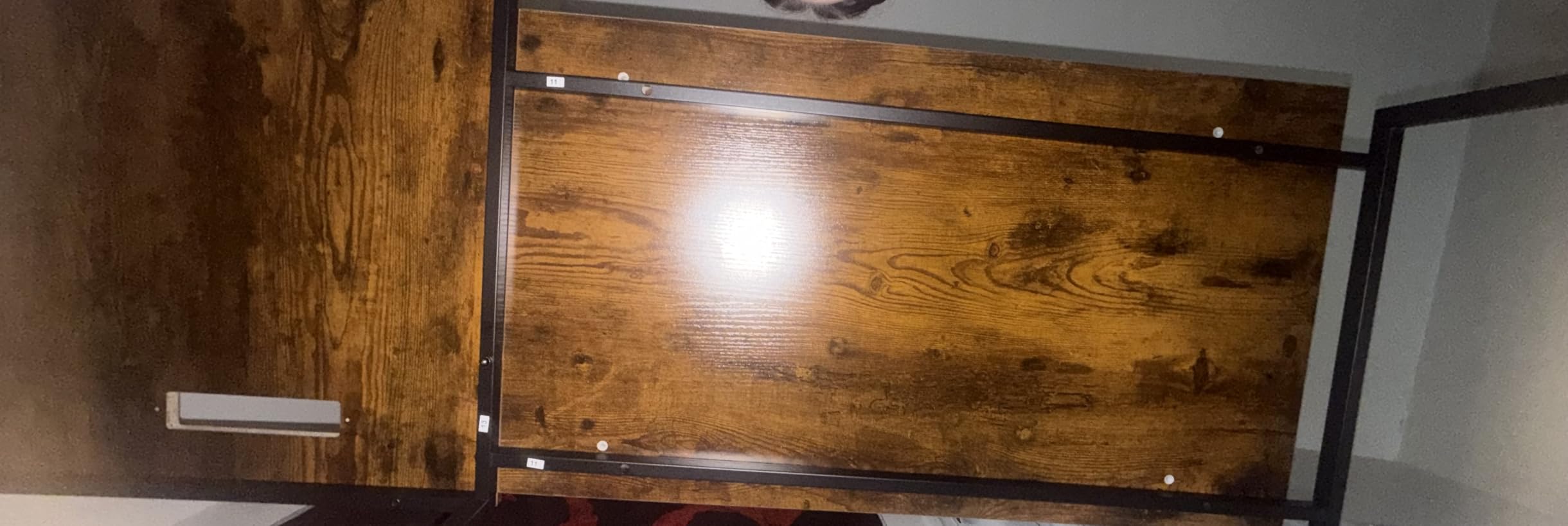 Furologee 66'' L Shaped Desk with Power Outlet and 2 Drawers, Rustic Brown customer photo 2