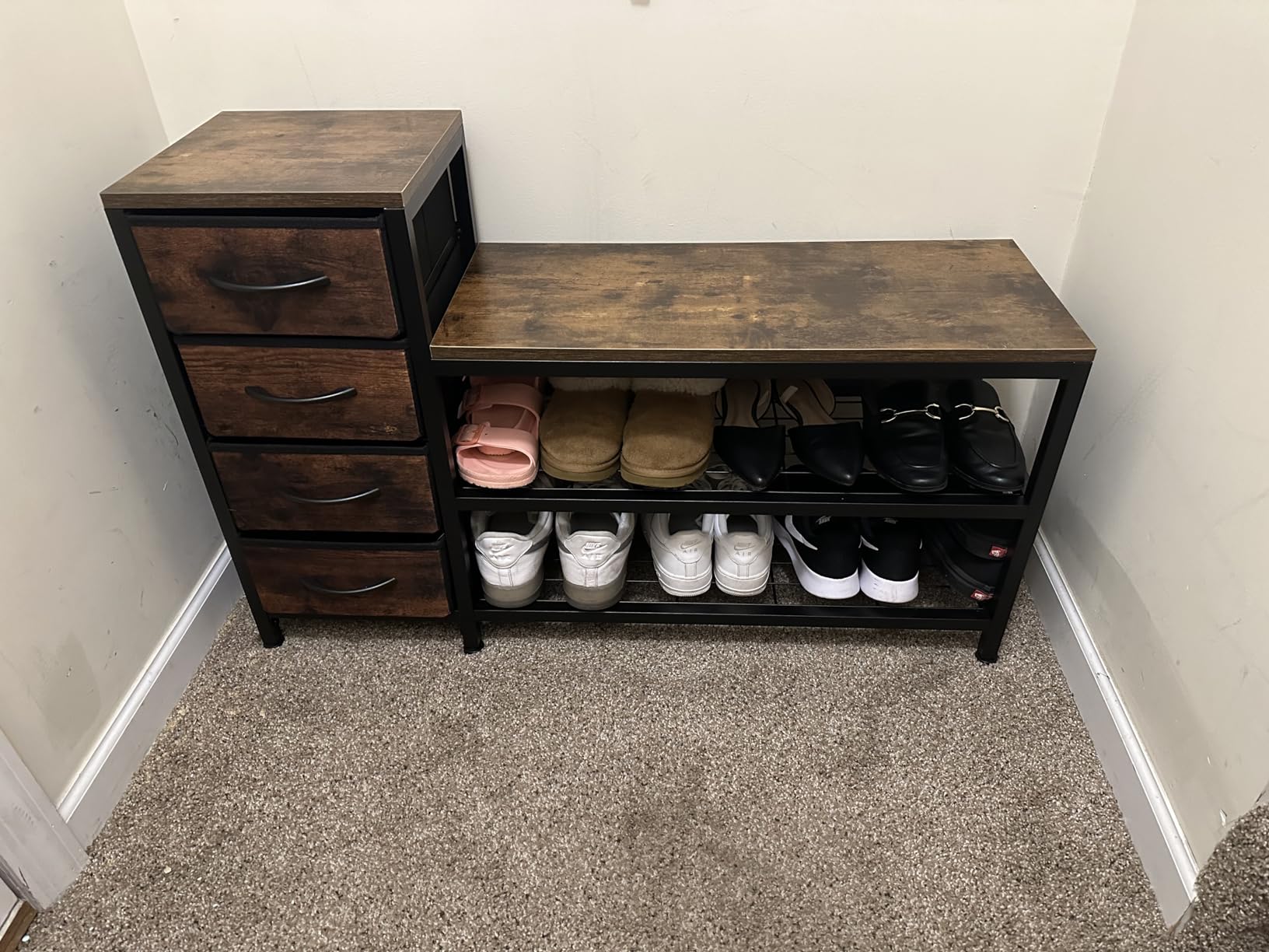 EXOTICA Industrial Shoe Storage Bench with 4 Drawers & Seat, Rustic Brown customer photo 1