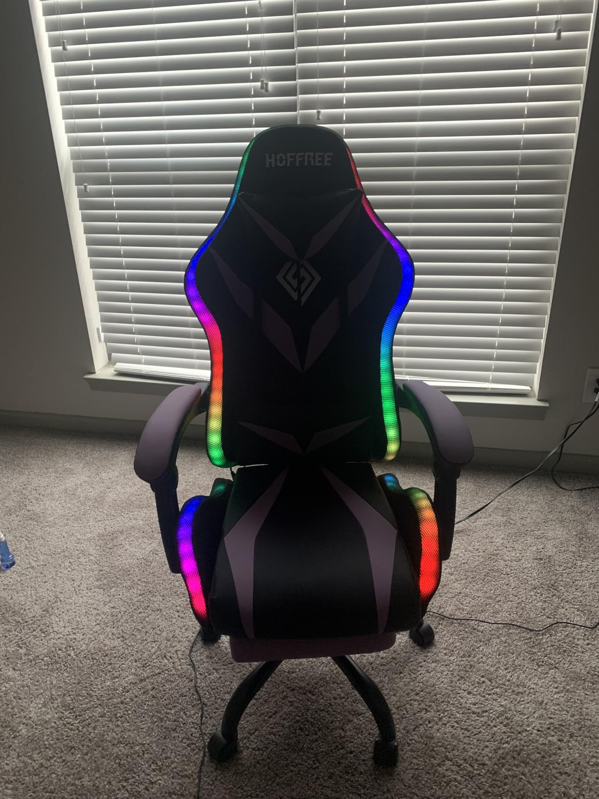 Gaming Chair with Bluetooth Speakers RGB LED Lights Computer Chair-Blue customer photo 1