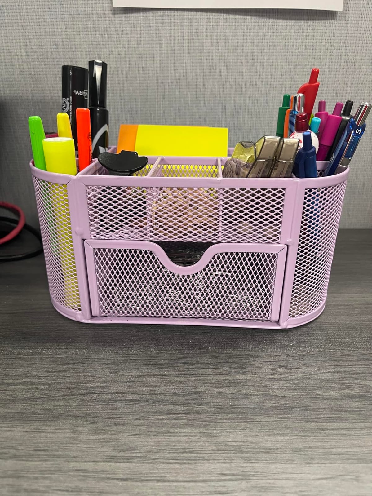 Mesh Desk Organizer with Drawer, 9-Compartment Pen Holder for Desk, Black | Pull-Out Drawer Stores Pens, Pencils, Clips, Notes, and Small Office or School Supplies in One Compact Desk Caddy customer photo 1