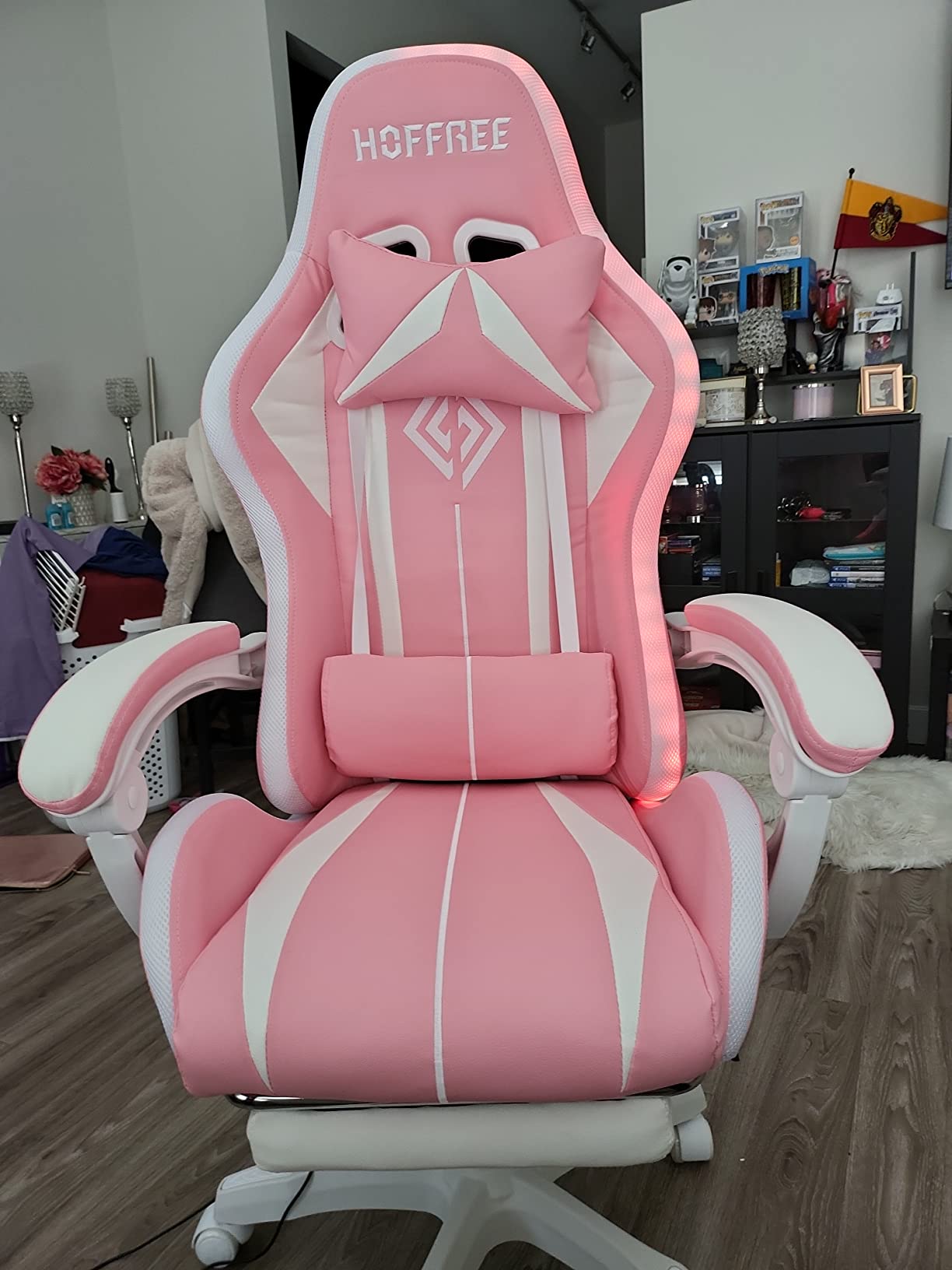 RGB Gaming Chair with Bluetooth Speakers and LED Lights Computer Chair-Blue customer photo 2