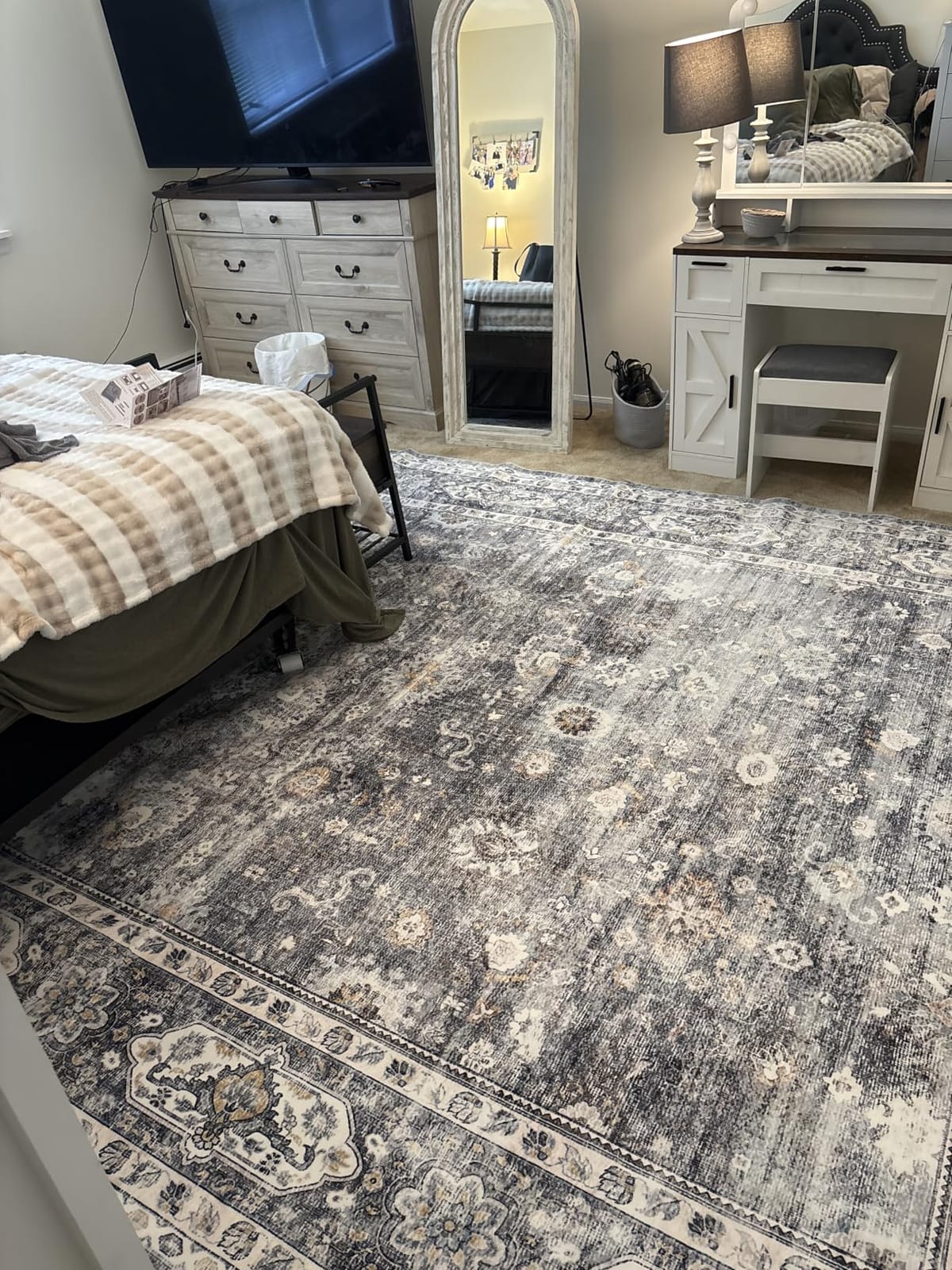Rugcomf Large Living Room Rug 8x10 Washable Non Slip Vintage, Grey customer photo 2