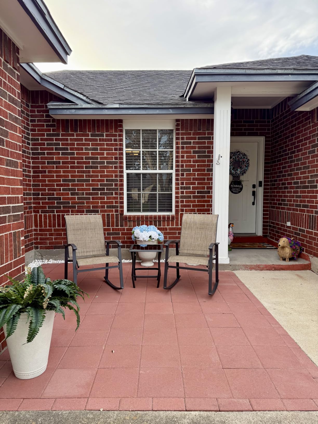 Vongrasig 3 Piece Outdoor Rocking Bistro Set, Textilene Fabric Small Patio Furniture Set, Front Porch Rocker Chairs Conversation Set with Glass Table for Lawn, Garden, Balcony, Poolside (Taupe) customer photo 1