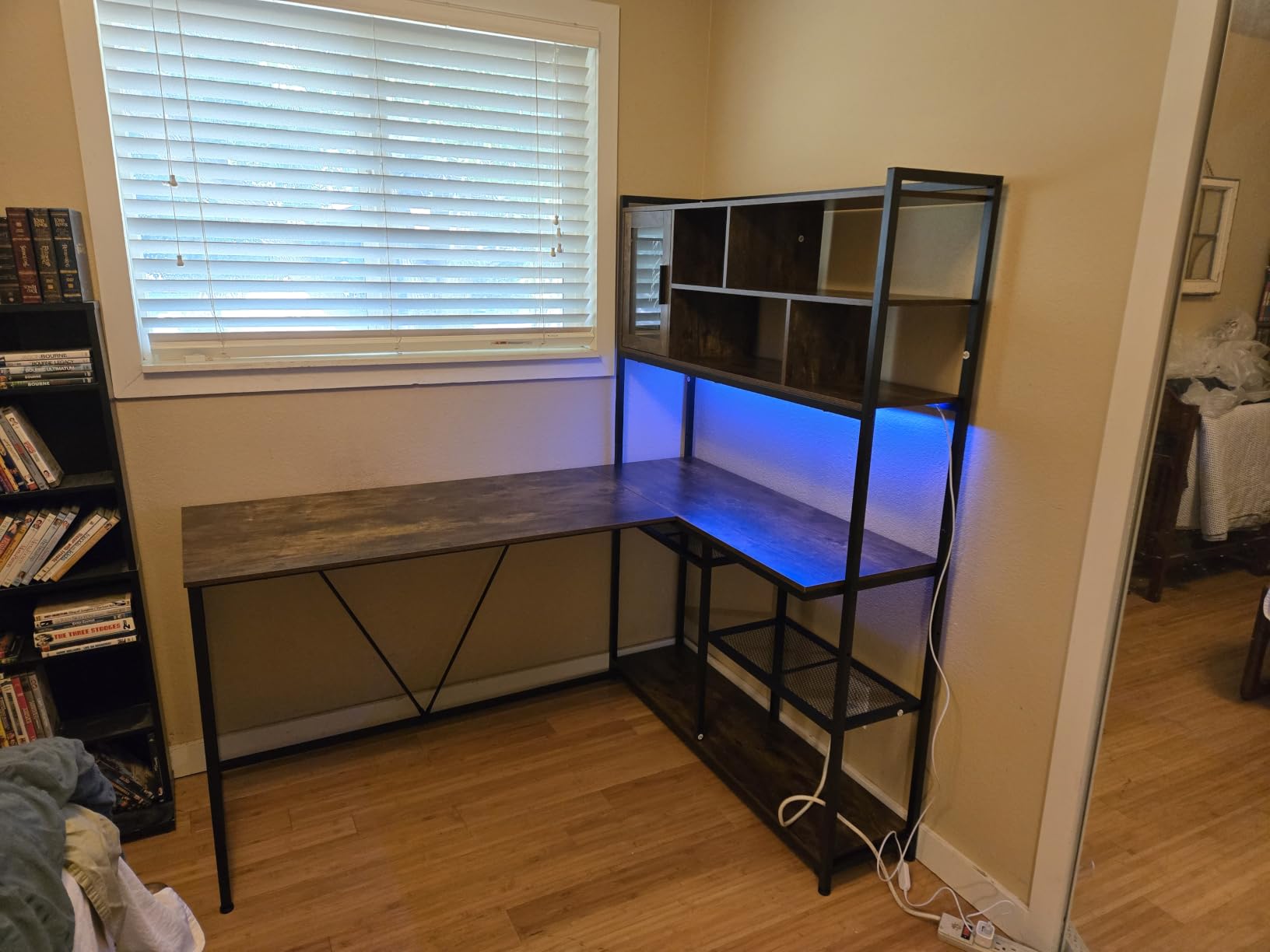 SEDETA L Shaped Computer Desk with Storage Shelves, Bookshelf, Rustic Brown customer photo 2