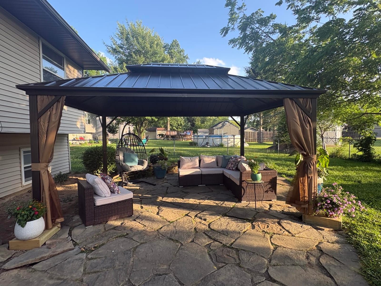 EROMMY 12' x 14' Hardtop Gazebo, Aluminum Frame Gazebos with Galvanized Steel Double Roof, Permanent Outdoor Metal Pavilion with Curtain and Netting for Patio, Lawn, Deck customer photo 1
