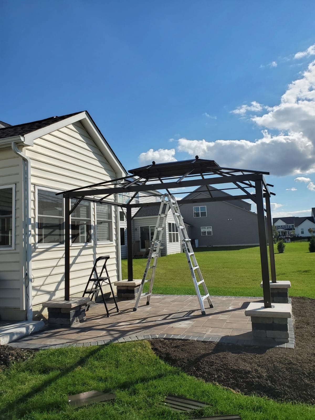 EROMMY 12' x 14' Hardtop Gazebo, Aluminum Frame Gazebos with Galvanized Steel Double Roof, Permanent Outdoor Metal Pavilion with Curtain and Netting for Patio, Lawn, Deck customer photo 2