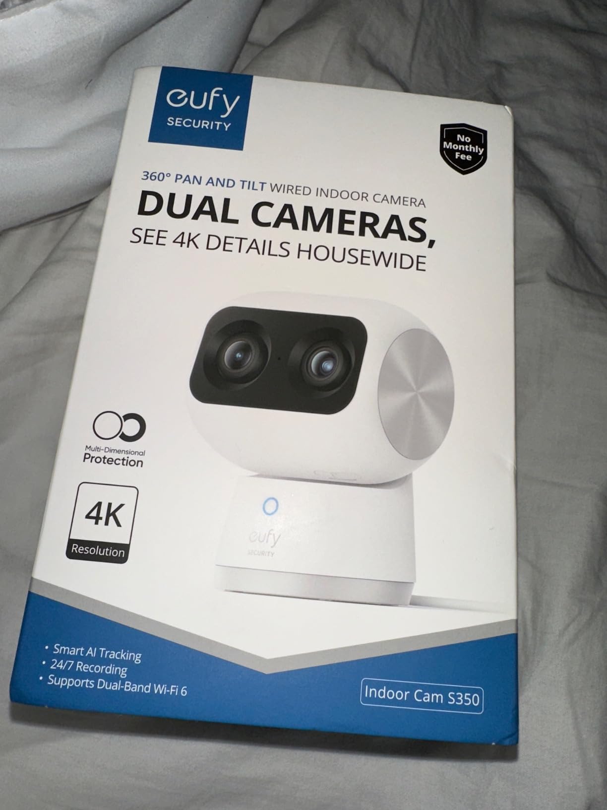 eufy Security 4K Indoor Cam S350, No Subscription, Dual Cameras, 8x Zoom | 360 Coverage, Works as Pet Camera, Nanny/Senior/Baby Monitor, AI Auto-Tracking, Human/Pet/Cry Detection, 2.4/5 GHz Wi-Fi customer photo 1