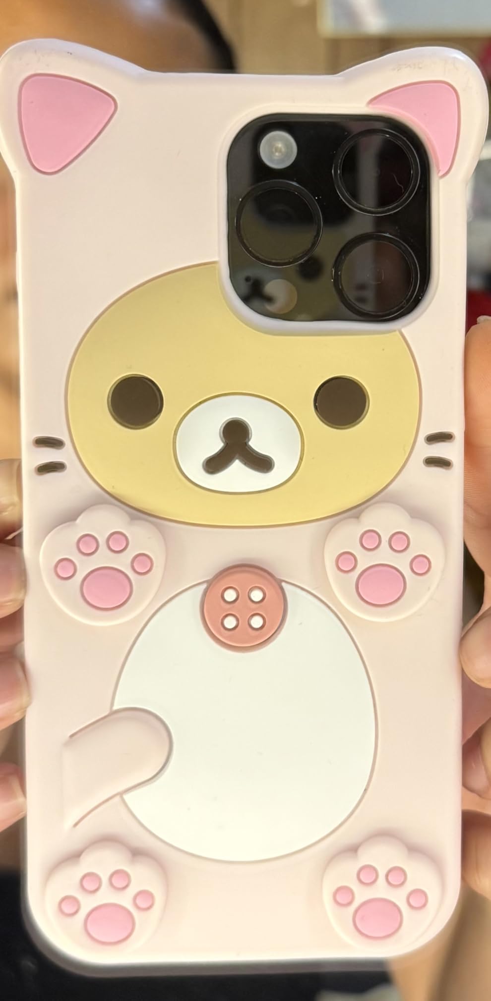 IAIYOXI 3D Cute Cartoon Bear Phone Case for iPhone 14 - Fashionable and Stylish - Funny Pink Bear Design - Soft TPU Protective Case - Kawaii Silicone Cover for Women, Girls, and Kids customer photo 2