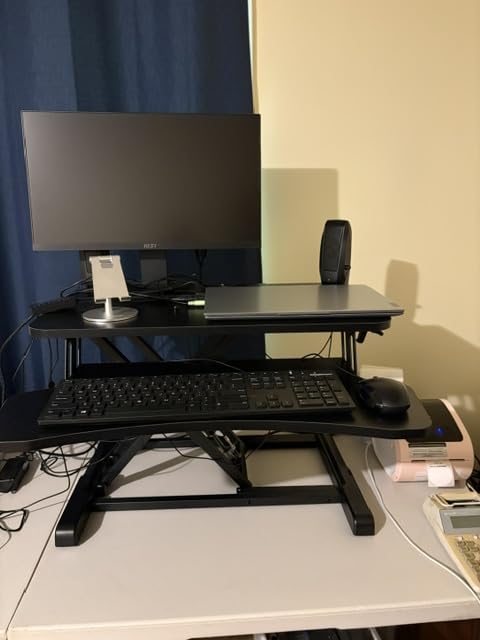 VIVO Black 48 in Standing Desk Converter, DESK-V048KB | Extra Large, Height Adjustable, Stand Up Desk Riser, Keyboard Tray, Dual Monitor & Laptop Workstation, Black Frame, K Series customer photo 2