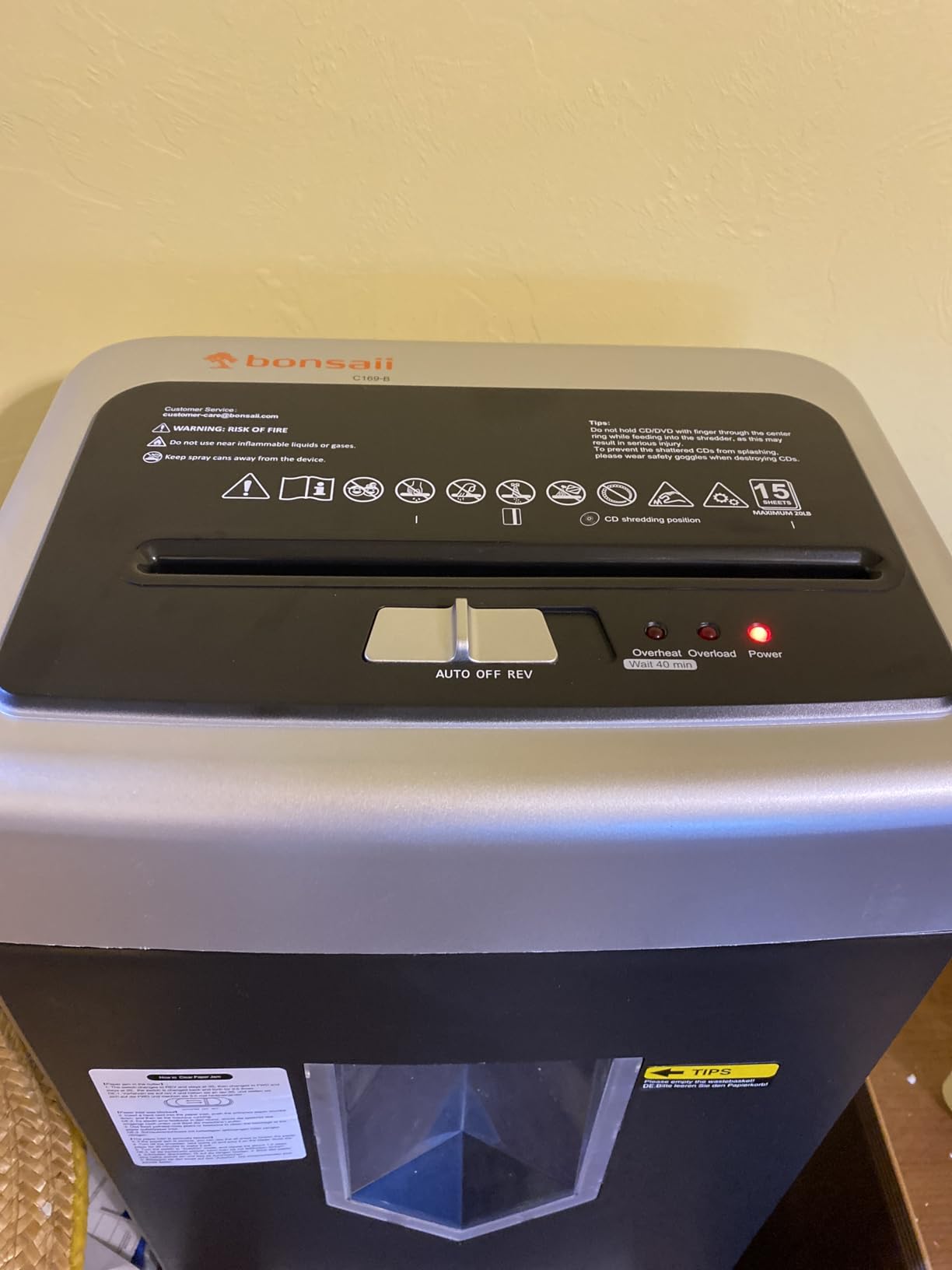 Bonsaii 15-Sheet Cross-Cut 40-Min Heavy Duty Paper Shredder for Home Office | Anti-jam, 60dB Whisper-Quiet, P-4 High Security, Shredder for CDs, Staples, 5 Gal Pullout Bin, Easy-roll Casters C169-B customer photo 1