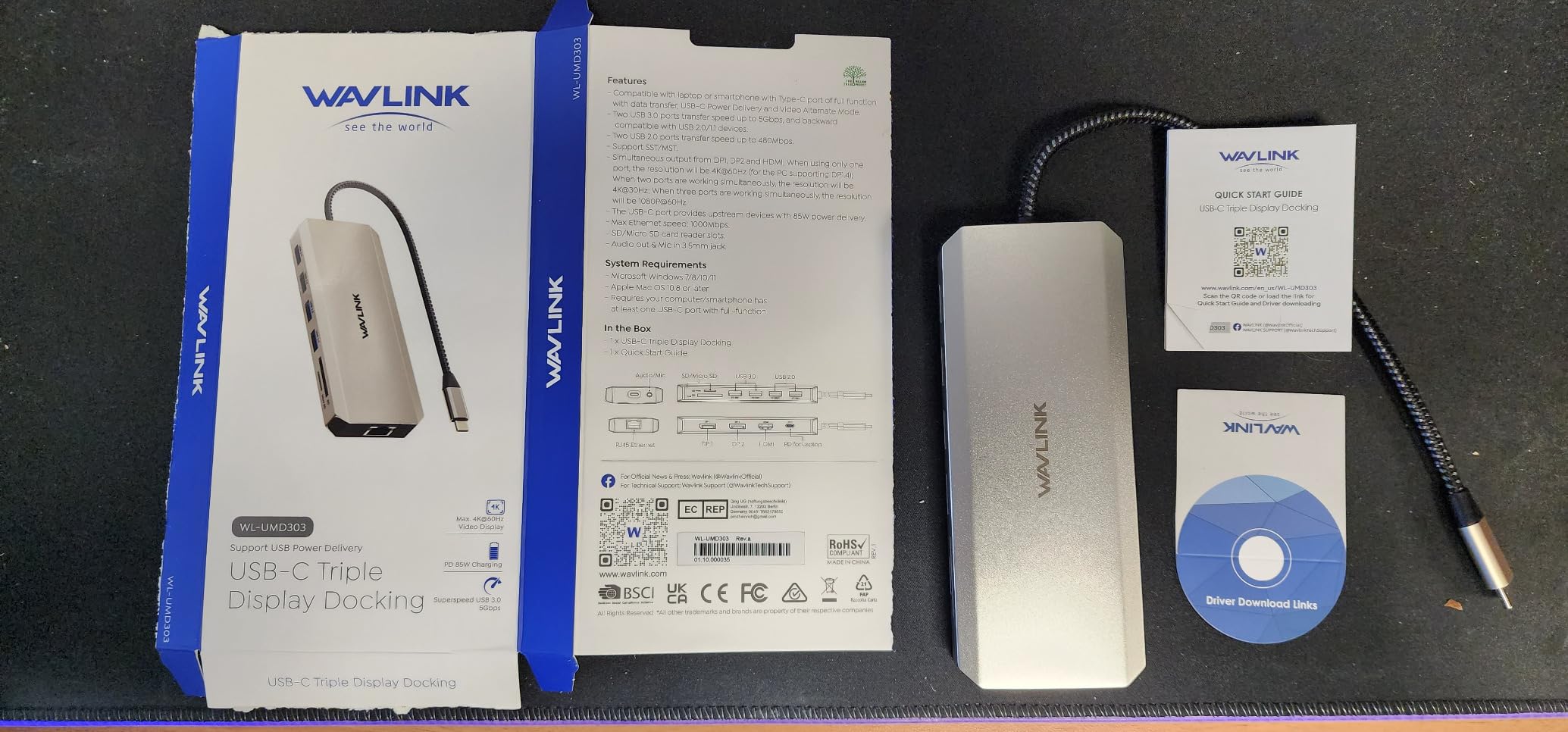WAVLINK Laptop Docking Station,Triple Monitors,Dual DisplayPort,HDMI,85W PD customer photo 2