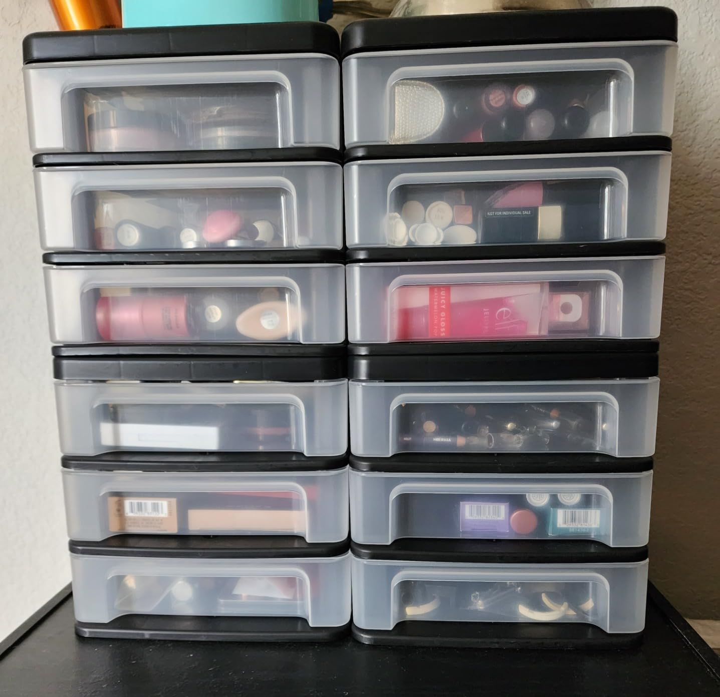 IRIS USA 4-Pack, 3-Drawer Small Plastic Stacking Desktop Organizer, Black | Keep dorm desks tidy with drawers for school supplies, makeup, chargers, snacks customer photo 1