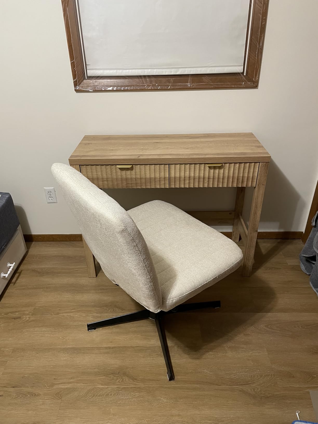 Orange Factory Criss Cross Chair, Wide Fabric Vanity Seat, Beige No Wheel customer photo 1