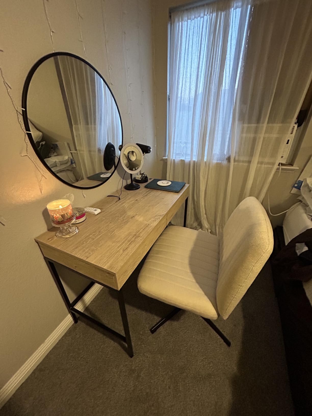 Orange Factory Criss Cross Chair, Wide Fabric Vanity Seat, Beige No Wheel customer photo 2