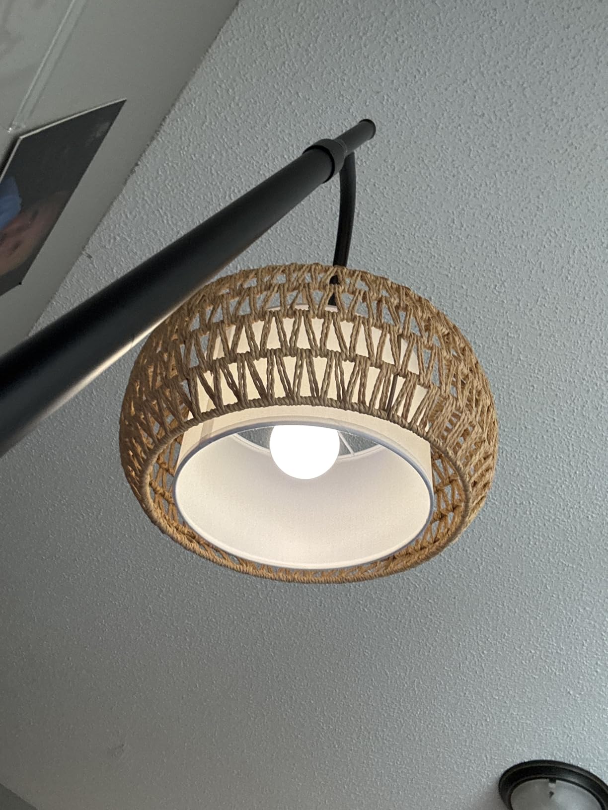 Arc Floor Lamps for Living Room Rattan Boho Floor Lamp with Remote Control,Dimmable LED Floor Lamp Wicker Lamp Shades Black Standing Lamp with 3 Color Temperature Tall Floor Lamps For Bedroom Corner customer photo 2