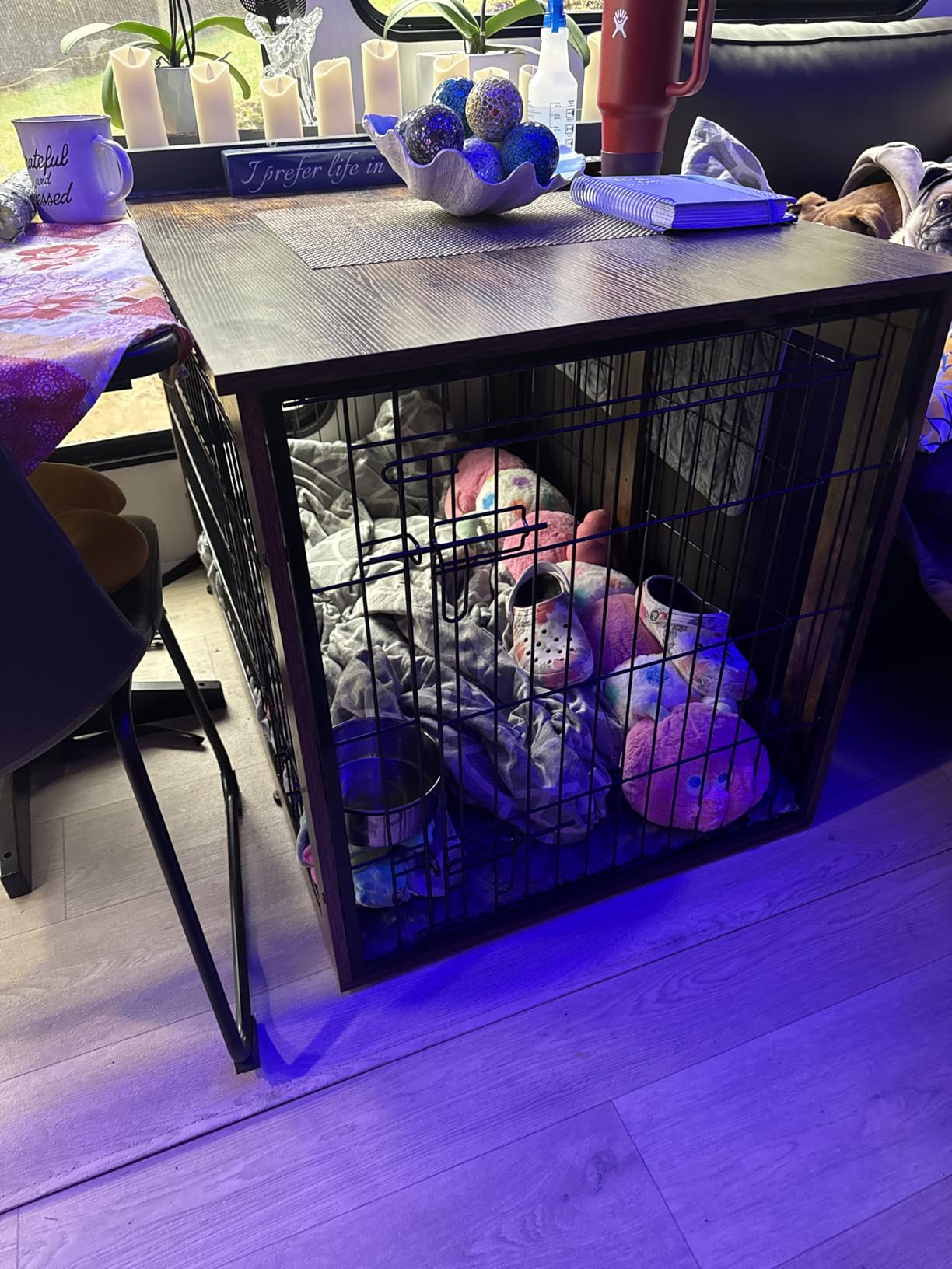 Medium Dog Crate Furniture, 32'' Heavy Duty Kennel w/Cushion & Wheels customer photo 2