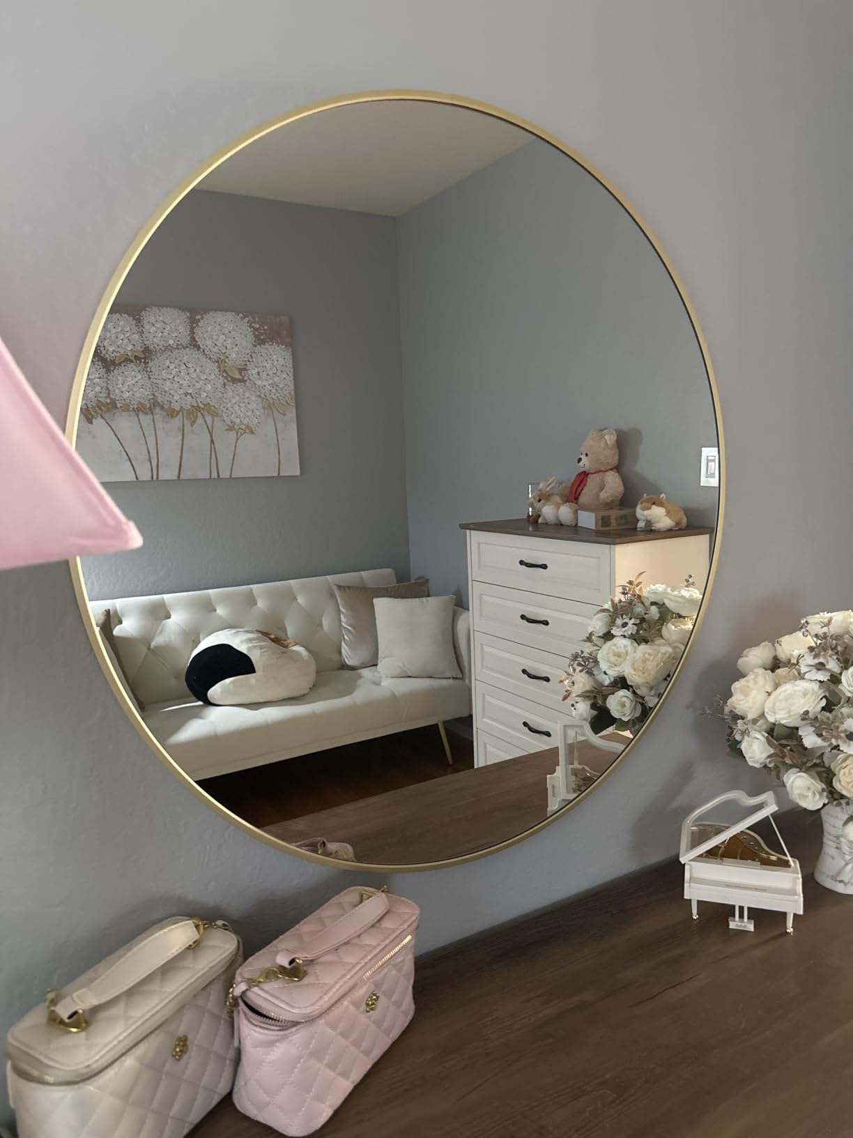 XRAMFY 30 Inch Round Mirror-Gold Circle Mirrors for Bathroom, Entryway customer photo 1