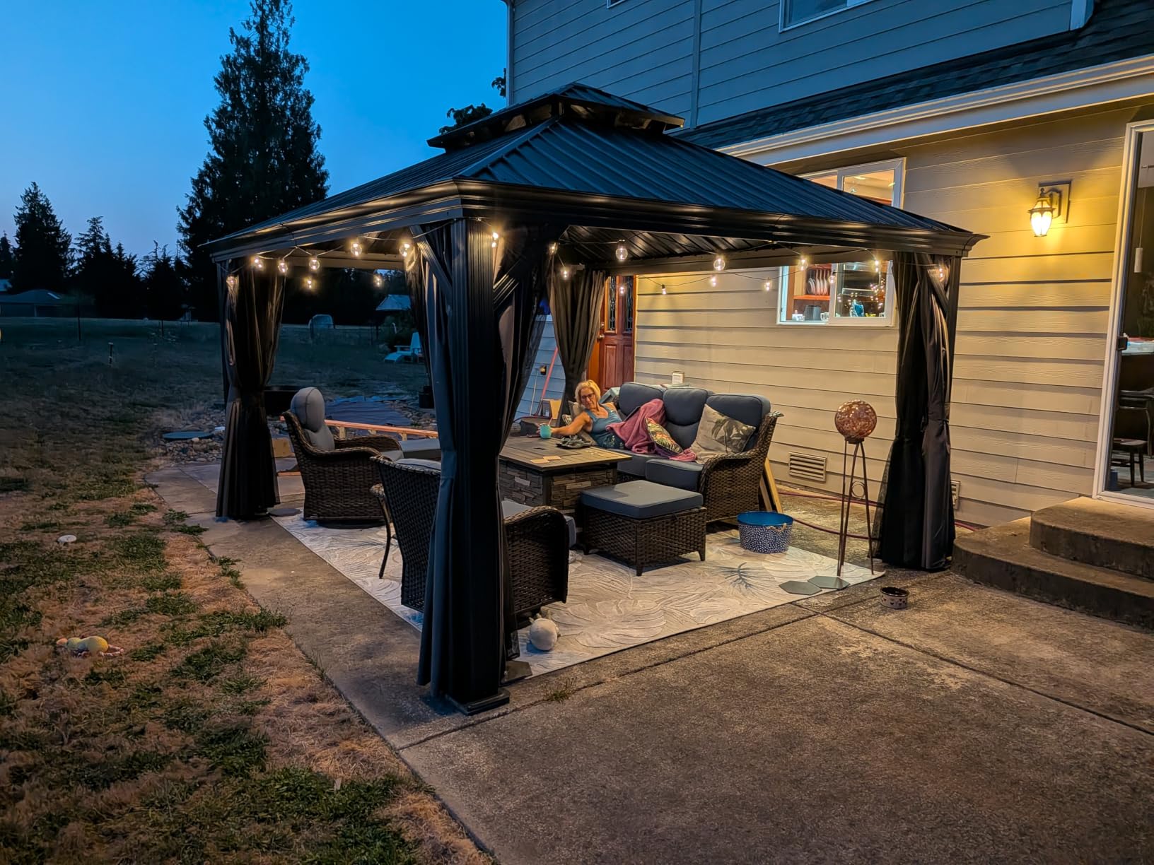 PURPLE LEAF Hardtop Gazebo 12' X 16' Aluminum with Light, Gray customer photo 1