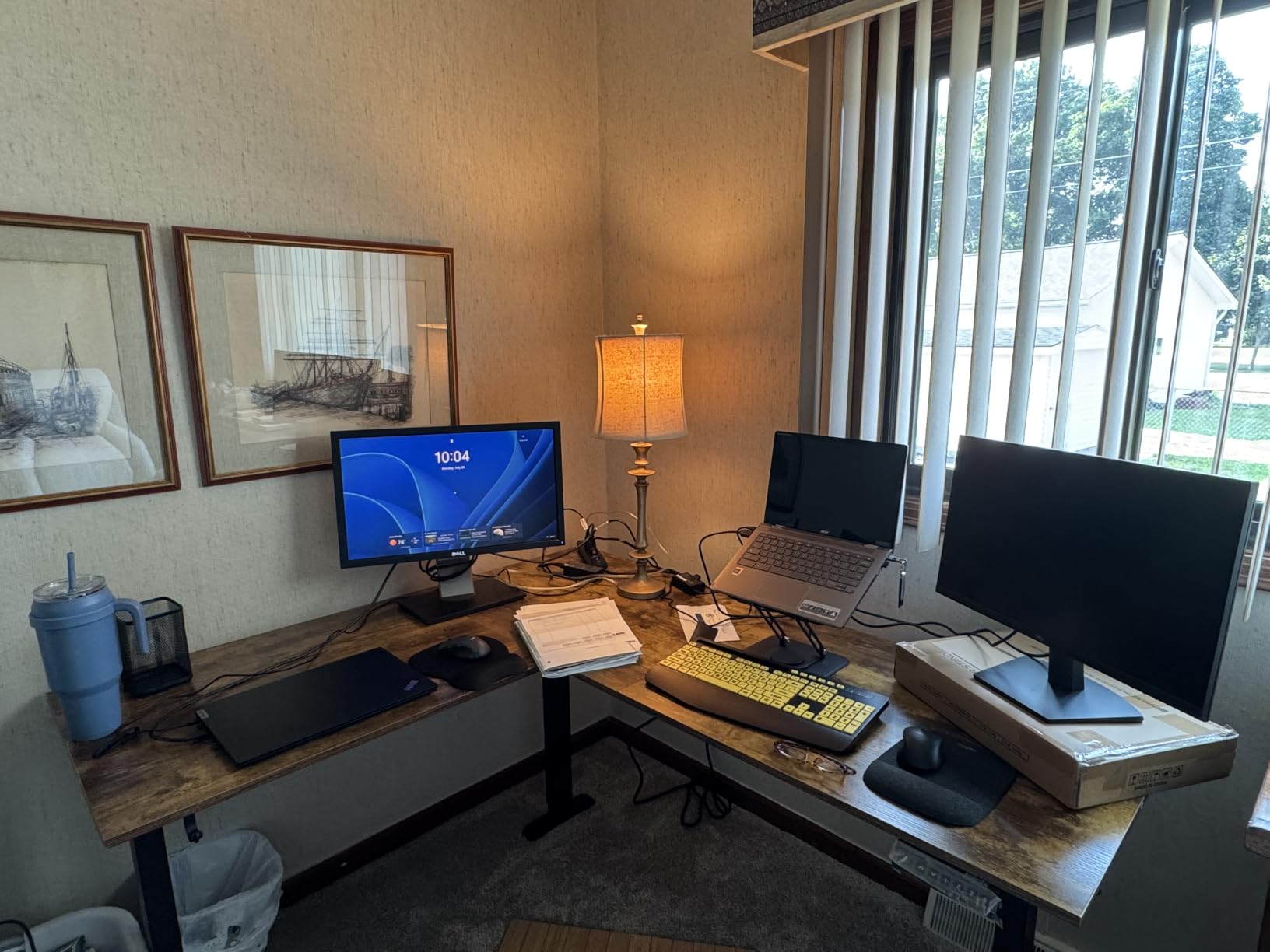 Agilestic 63 x 55 Inch L Shaped Electric Standing Desk, Rustic Brown customer photo 1
