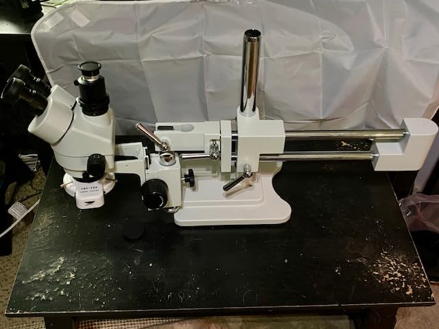 Professional Trinocular Stereo Zoom Microscope, 3.5X-90X Magnification,WF10X Eyepieces, 0.7X-4.5X Zoom，0.5X & 2.0X Auxiliary Lens, Double-Arm Boom Stand, 56S LED Ring Light,Two adapters customer photo 1