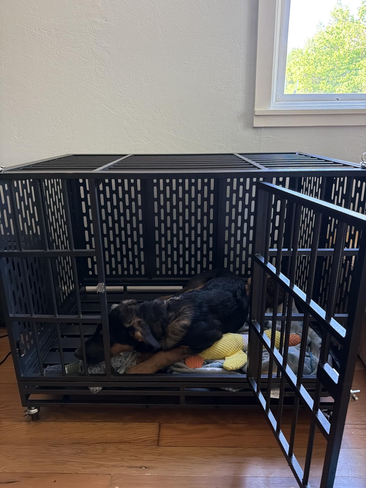 Snuowu 48 Inch Heavy Duty Dog Crate with Wheels, Metal Big Dog Cage for Large and Medium Dogs, Extra Large XL XXL Indestructible Dog Crate with Removable Tray. customer photo 2