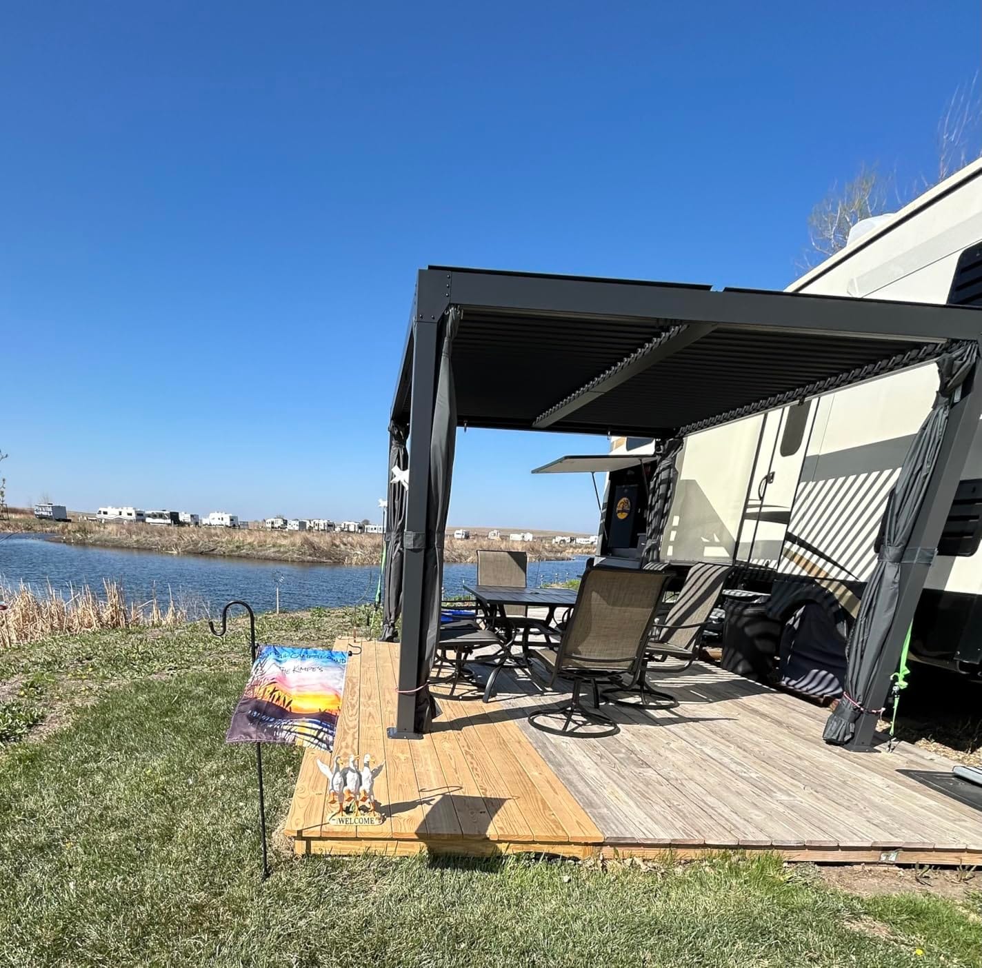YOLENY Louvered Pergola 12x24, All Aluminum Pergola with Adjustable Rainproof Roof, Outdoor Pergola with Curtains and Nets for Patio & Garden, White customer photo 2