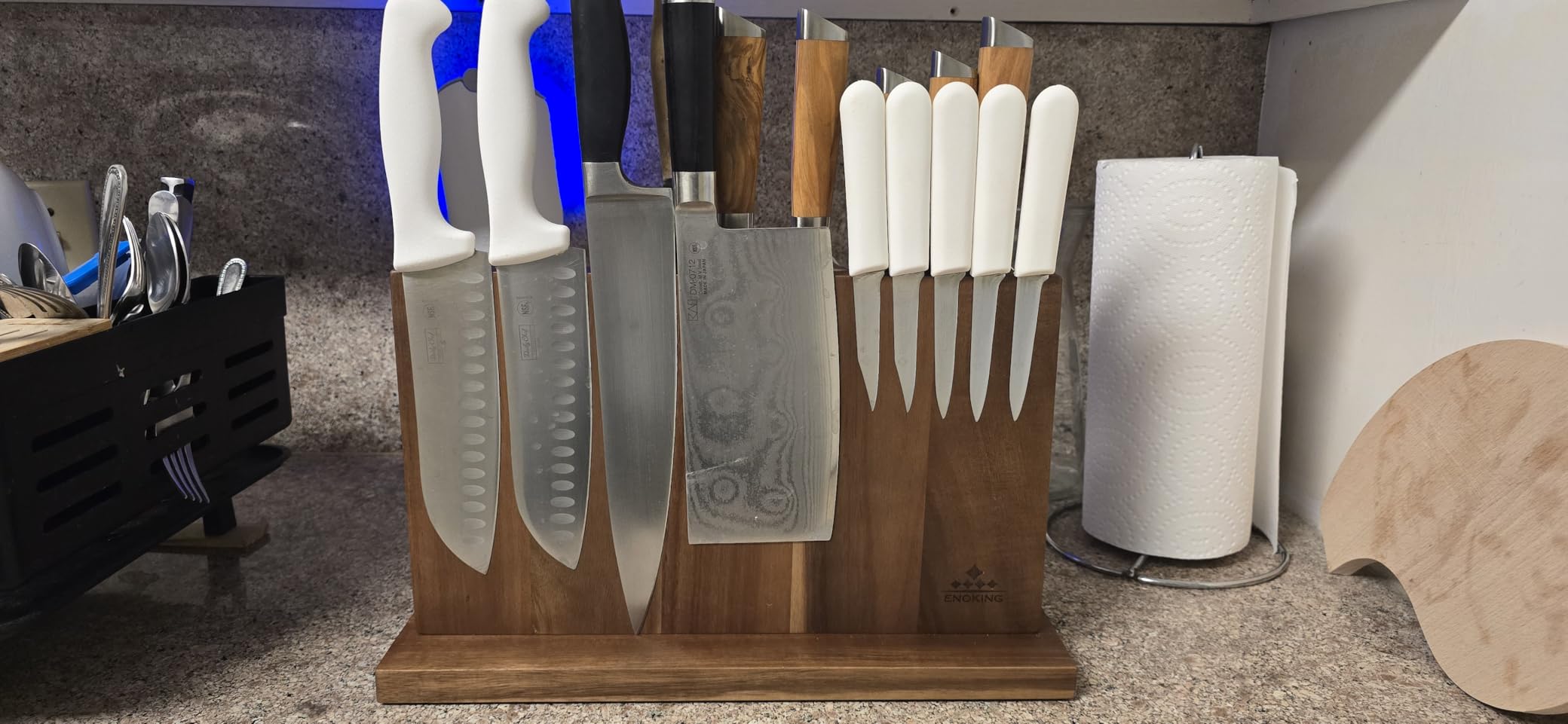 ENOKING Extra Large Magnetic Knife Block, 15.2-In Acacia Wood Knife Holder for Home Kitchen, Universal Knife Holder Stand with Strong Enhanced Magnets for Safe and Multifunctional Knife Storage customer photo 2