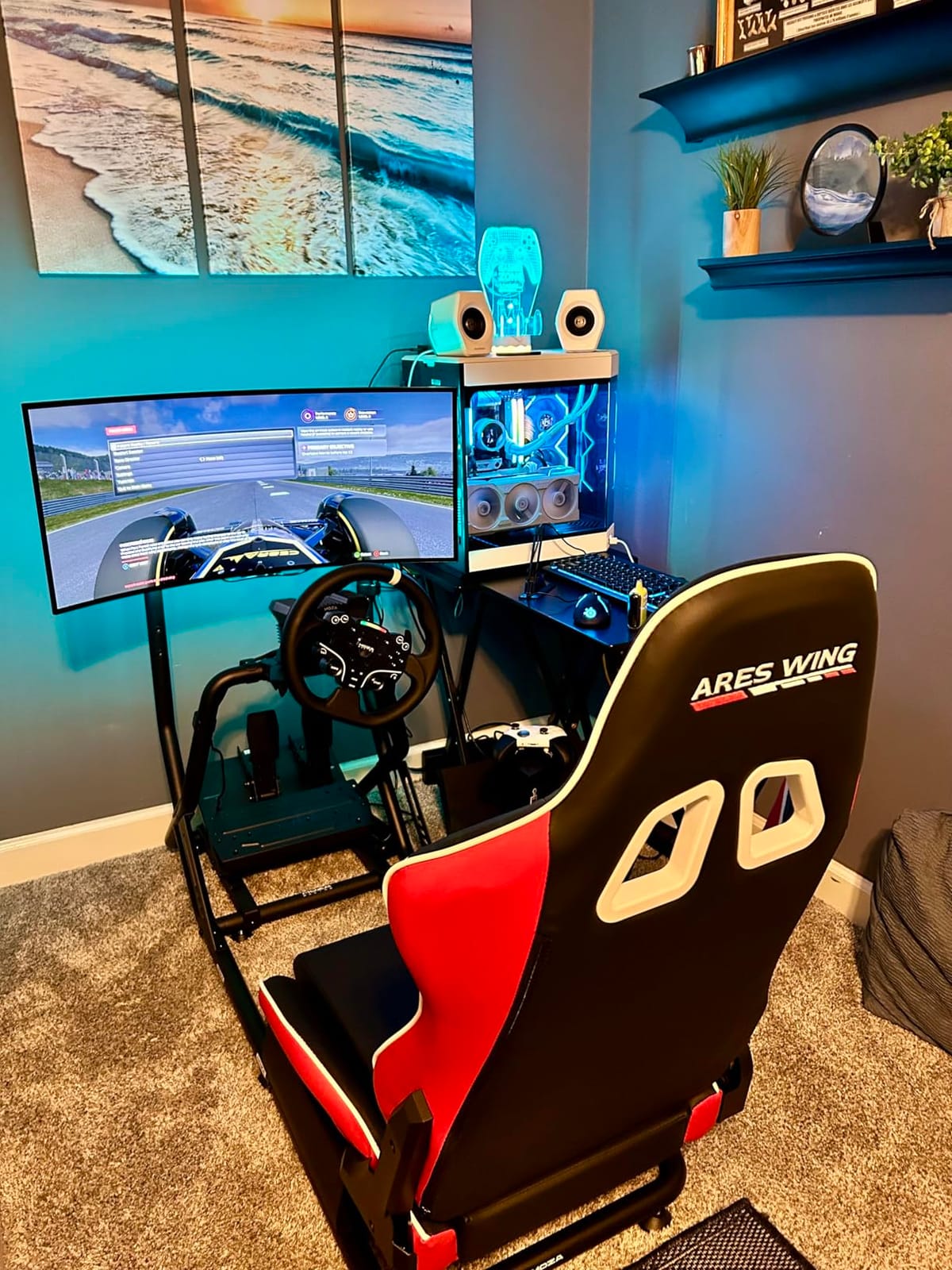 ARES WING Racing Simulator Cockpit, Sim Racing Wheel Stand with Seat, Red | Formula and GT Sim Racing Cockpit Compatible with Logitech, Moza, Fanatec, Thrustmaster, Racing Games on PS5, PS4, Xbox, PC customer photo 1