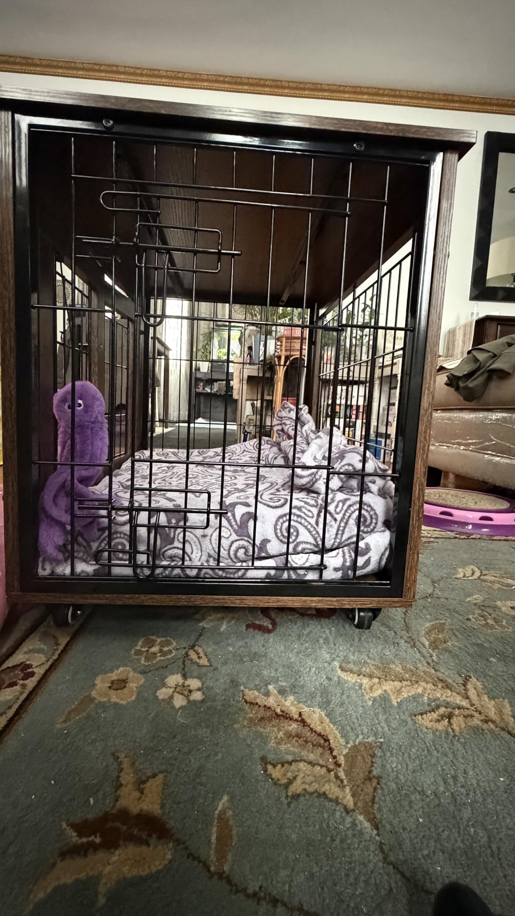 YaFiti Dog Crate Furniture, 32.5” Wooden Indoor Dog Kennel, Rustic Brown customer photo 2
