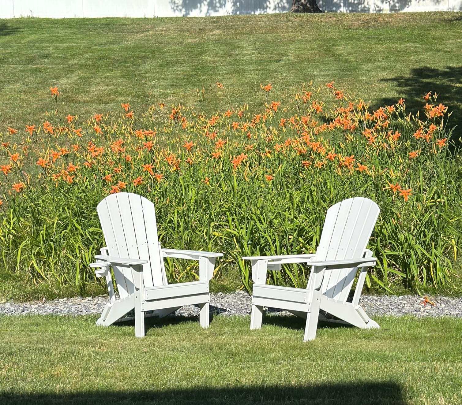 Plawdlik Folding Adirondack Chair Set of 4, Cup Holder,Wooden Textured ,Heavy All-Weather HDPE Comfortable Set Poolside Backyard Lawn Black customer photo 1