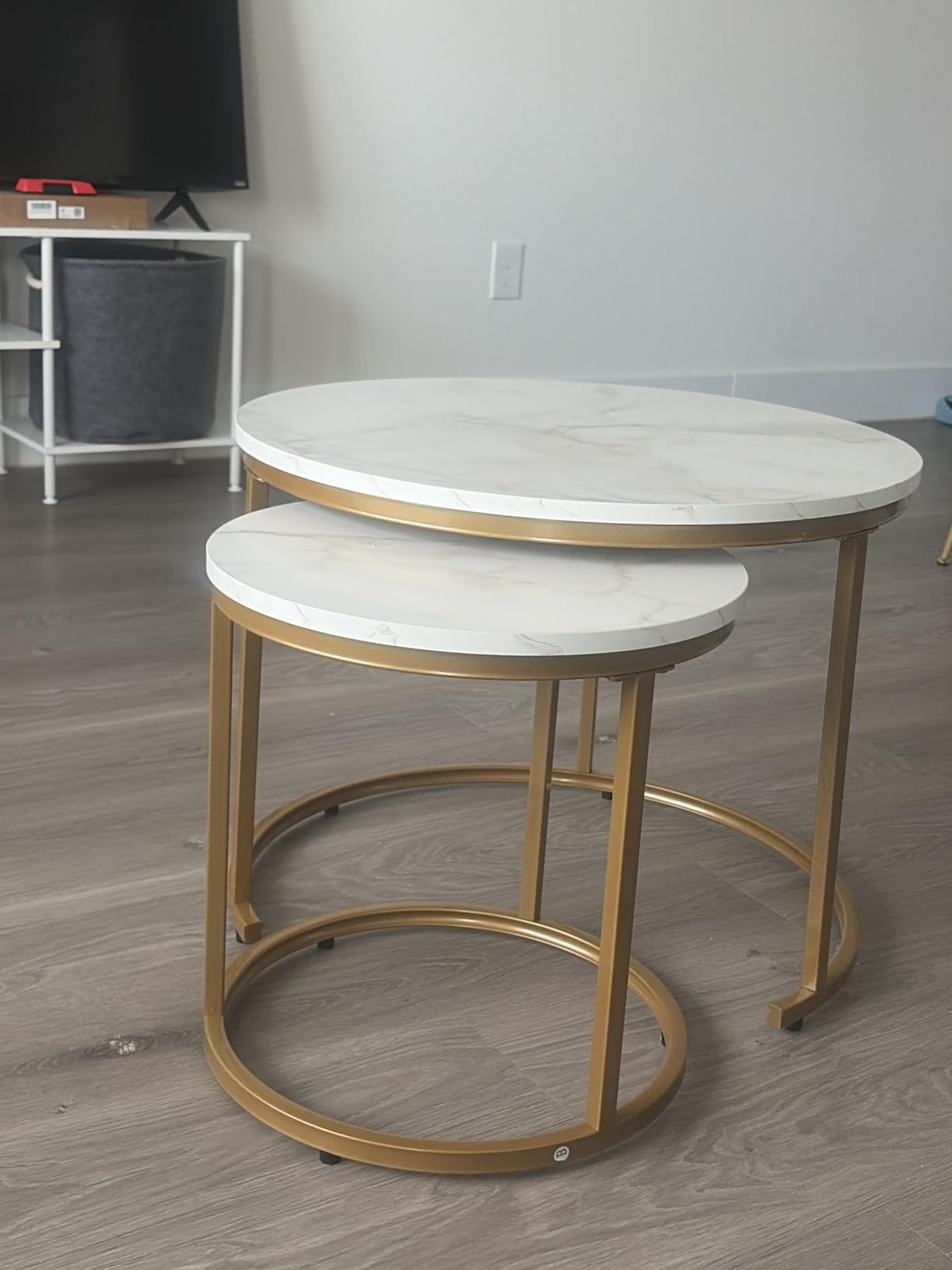 aboxoo Coffee Table Nesting Round Table Set of 2 Side Table with Sturdy Metal Frame for Living Room Bedroom Apartment Modern Industrial Simple Nightstand,Rustic Brown customer photo 2