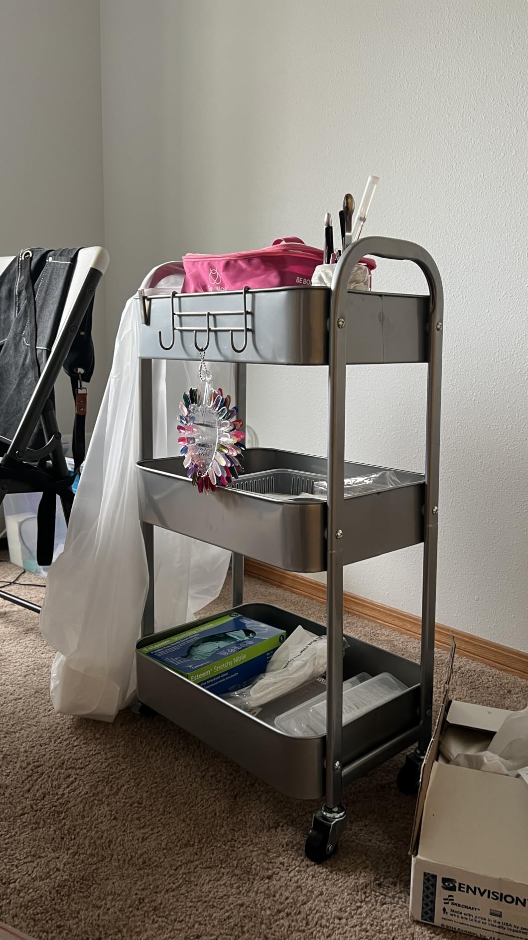 MAX Houser Slim 3-Tier Rolling Utility Cart with Extra Hook, White customer photo 1